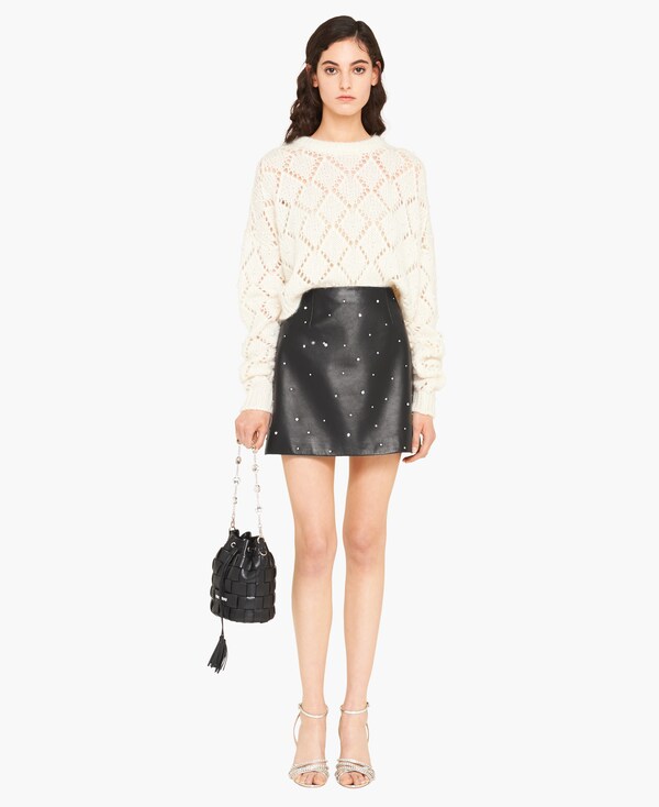 Crystal Studded Nappa Leather Skirt Black Miu Miu