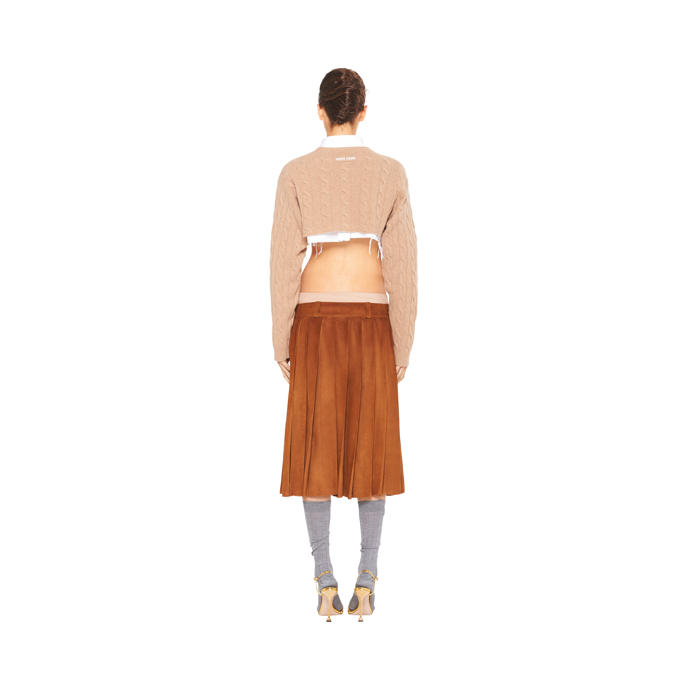 Gonna in pelle a pieghe Cannella | Miu Miu