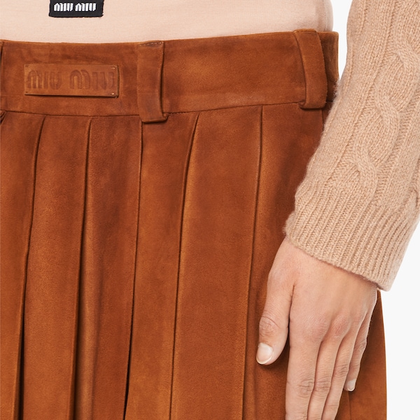 Gonna in pelle a pieghe Cannella | Miu Miu