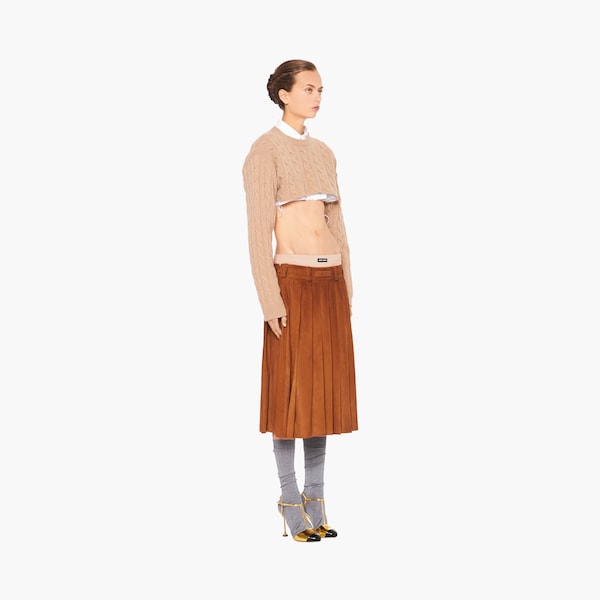Gonna in pelle a pieghe Cannella | Miu Miu