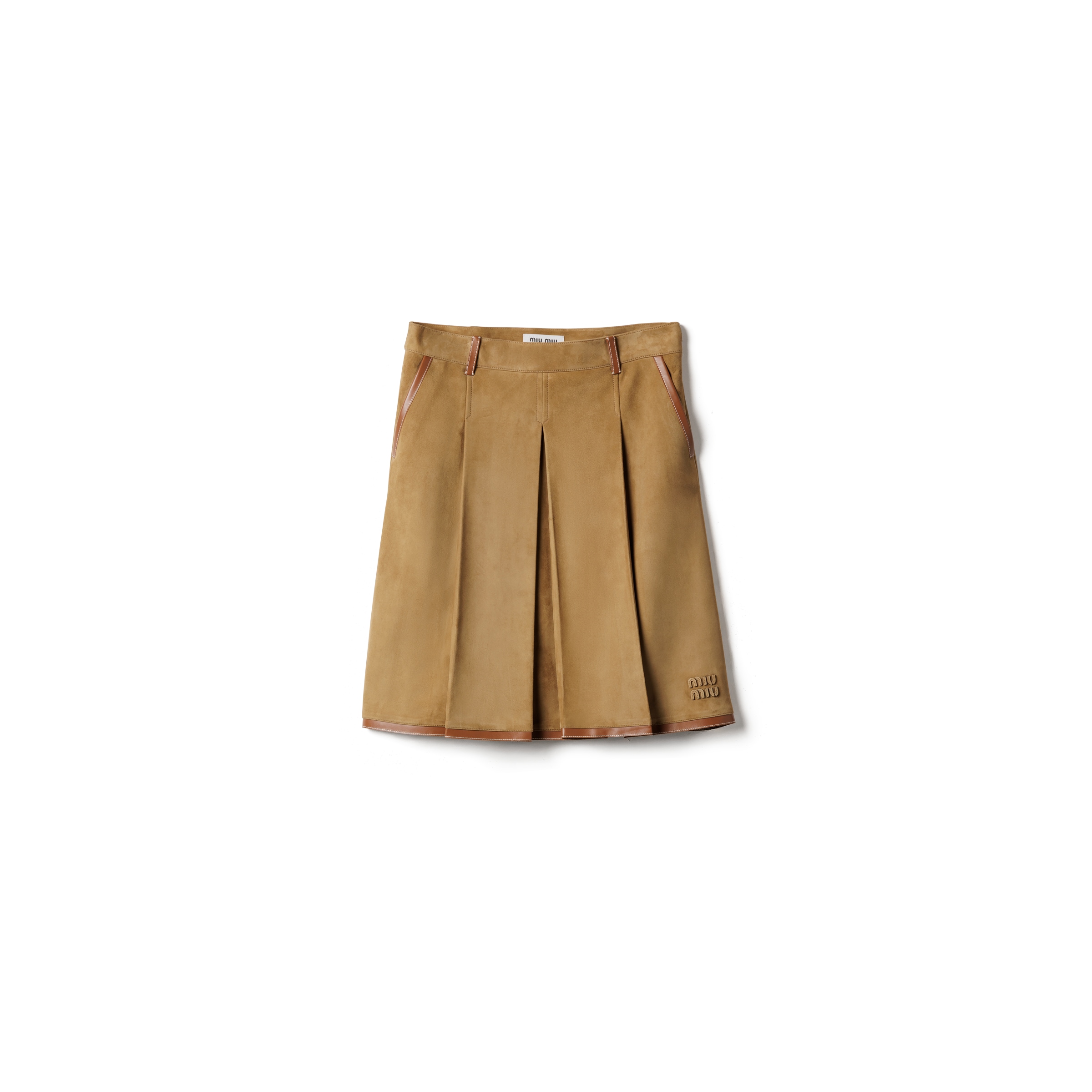 Miu Miu Falda De Ante Plisada, Mujer, Beige Malta, Talla 40