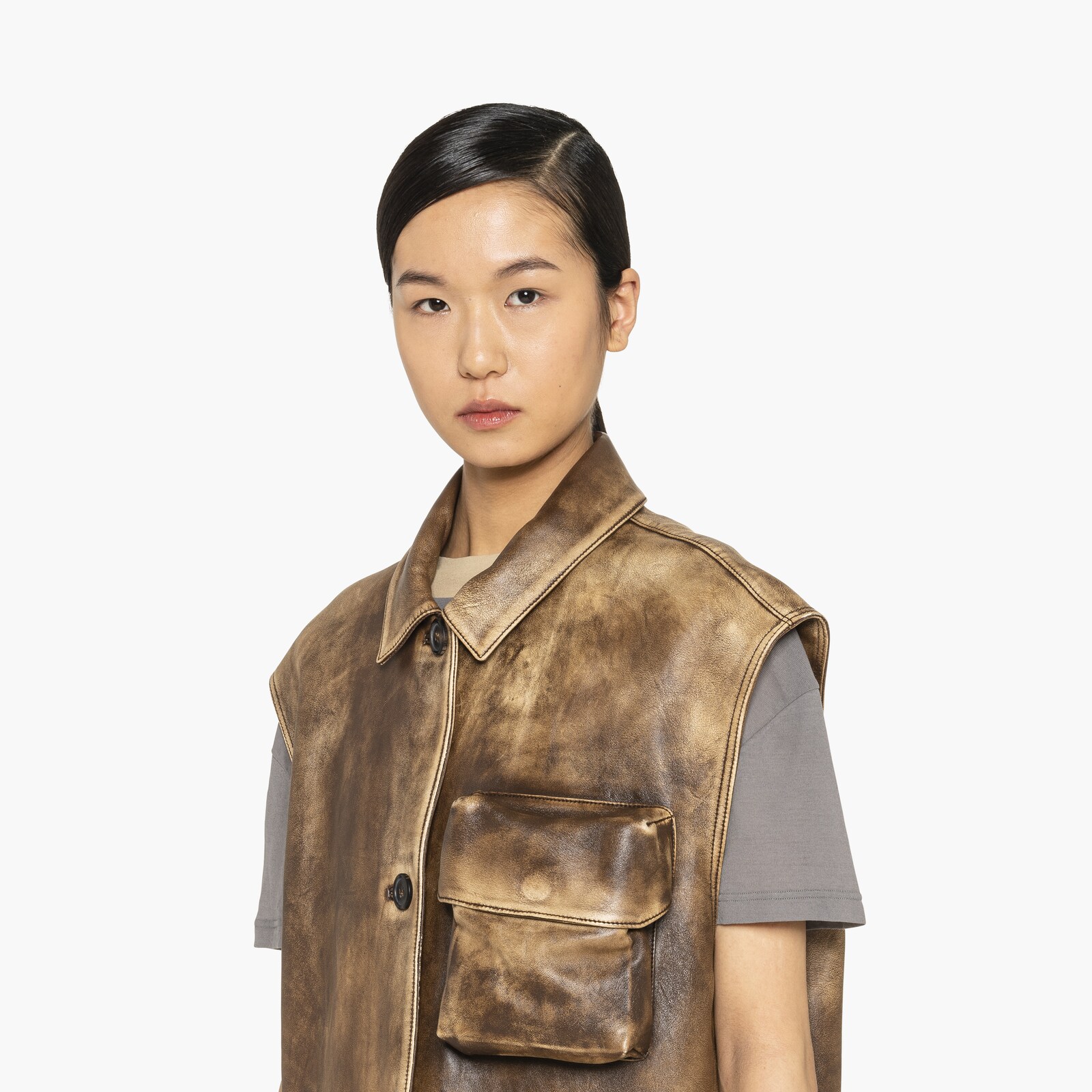 Ivory/Cocoa Brown Nappa leather vest MIU MIU