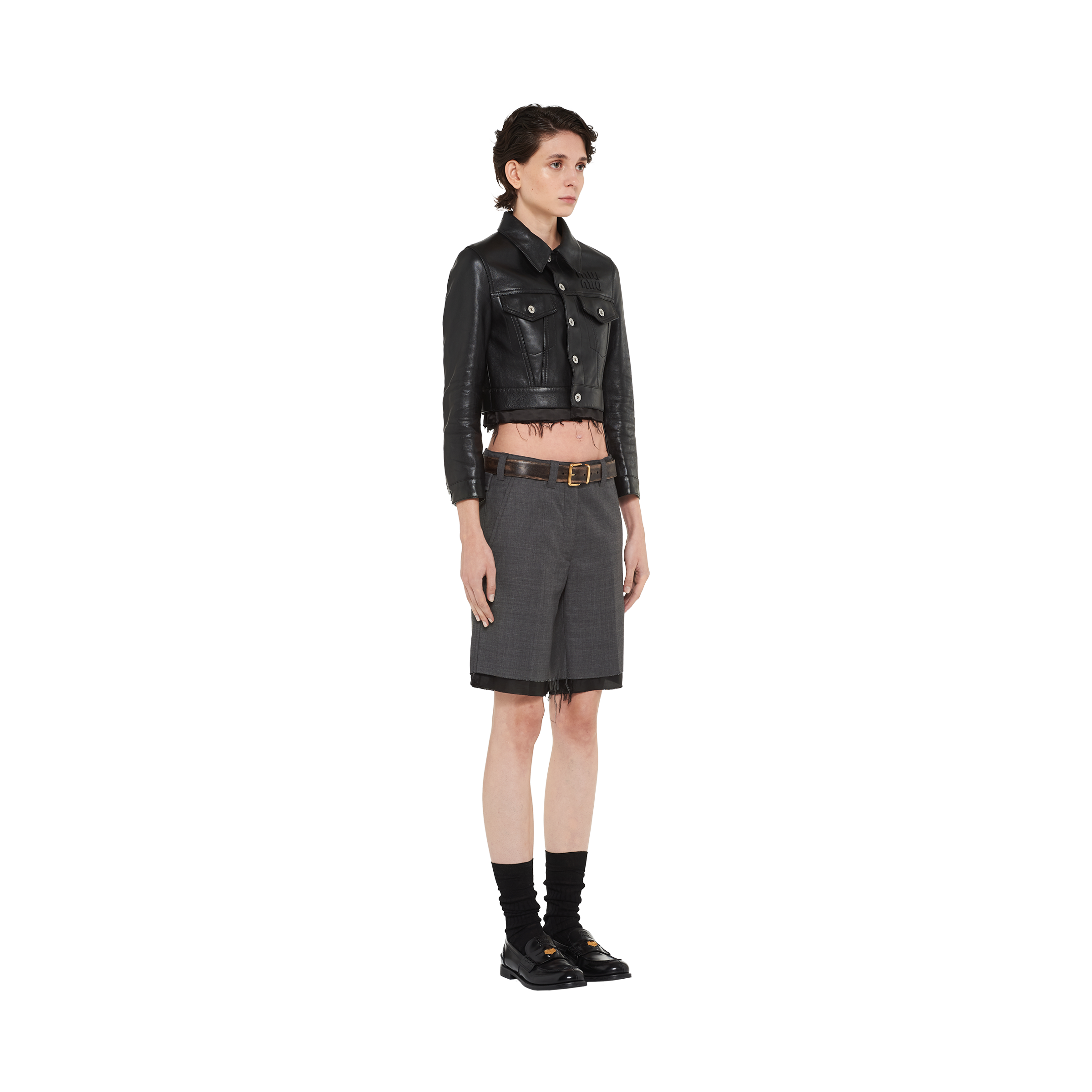 Black Leather Jacket | Miu Miu