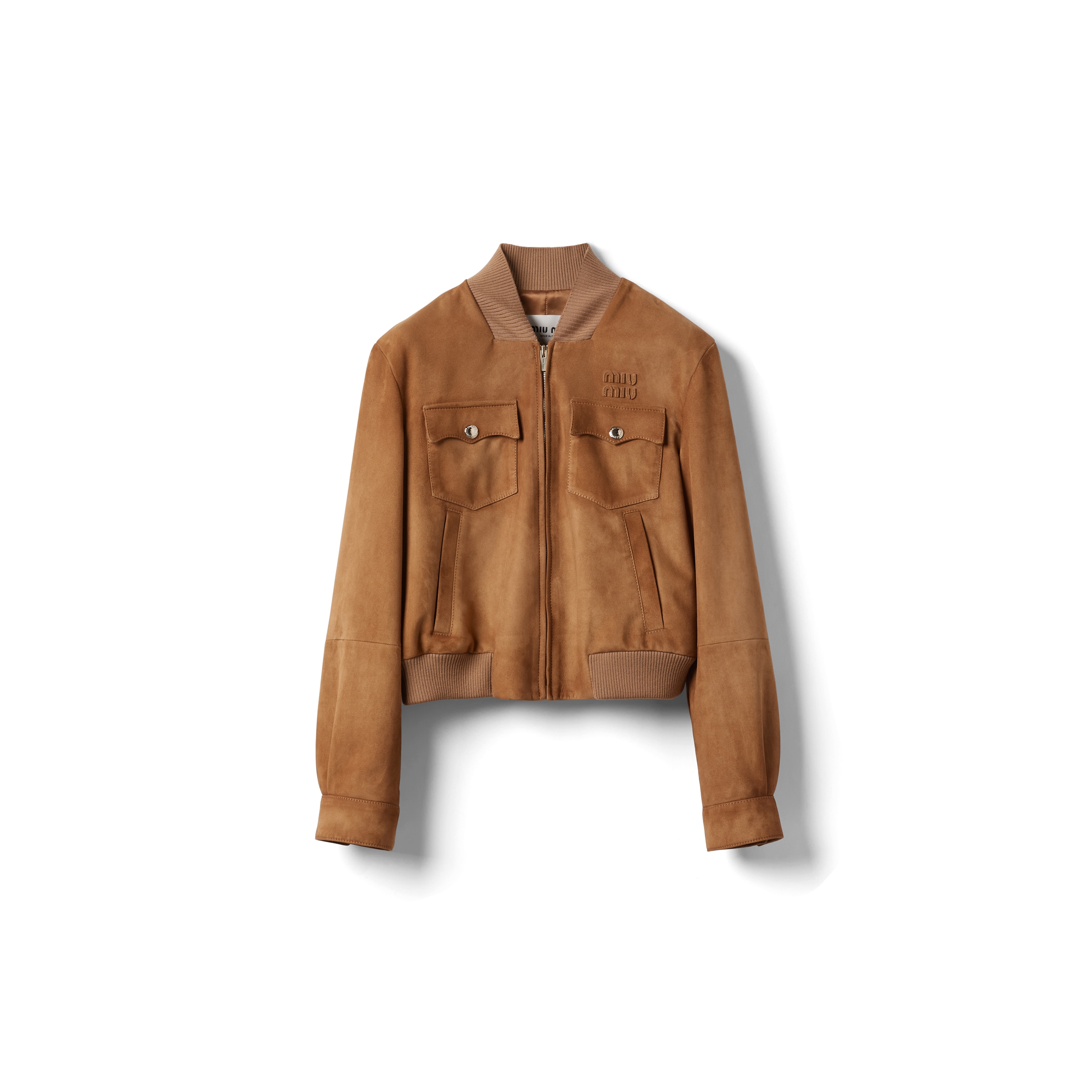 Miu Miu Suede Nappa Leather Jacket, Woman, Maple Brown, Size 36