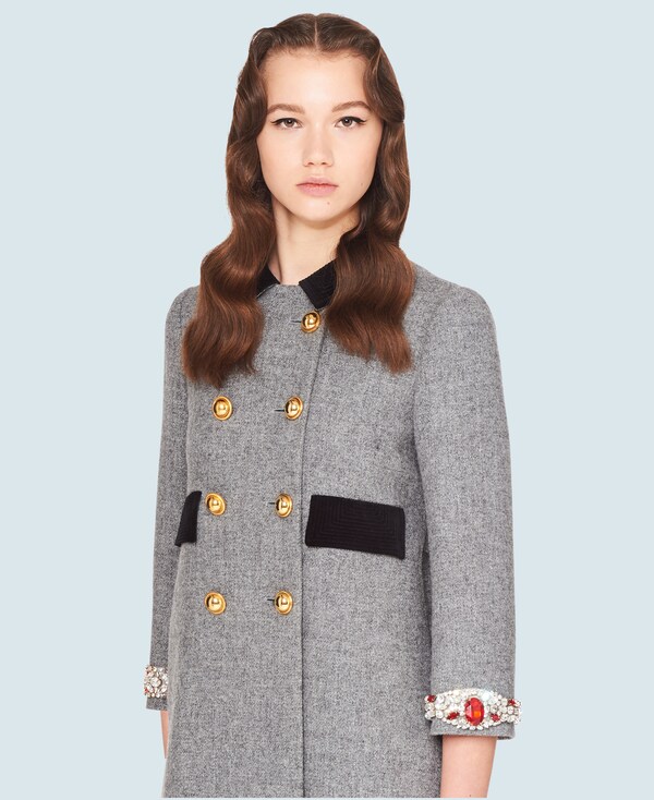 コート MIU MIU Dark Grey Wool Coat Miu Miu Prince Of Wales Check Wool Coat | Grey | FARFETCH