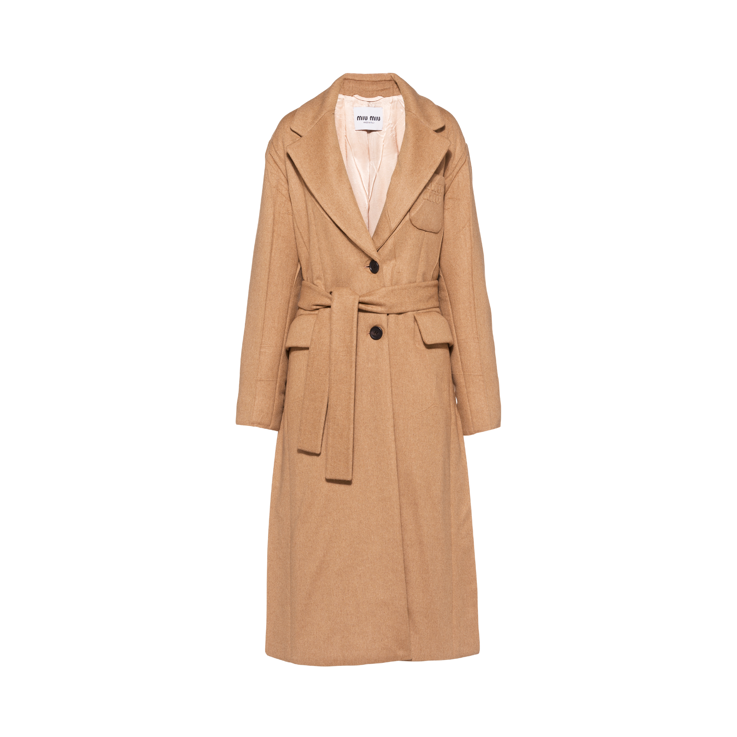 Miu Miu Padded Camel Velour Coat In Camel Brown