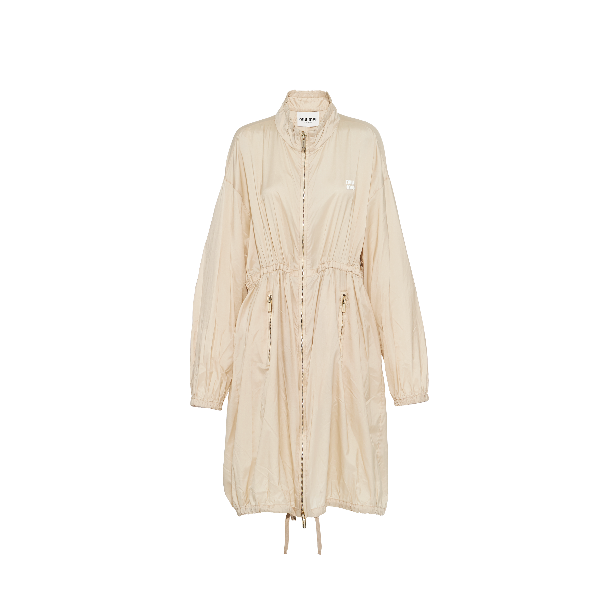 Miu Miu Technical Silk Coat In Desert Beige