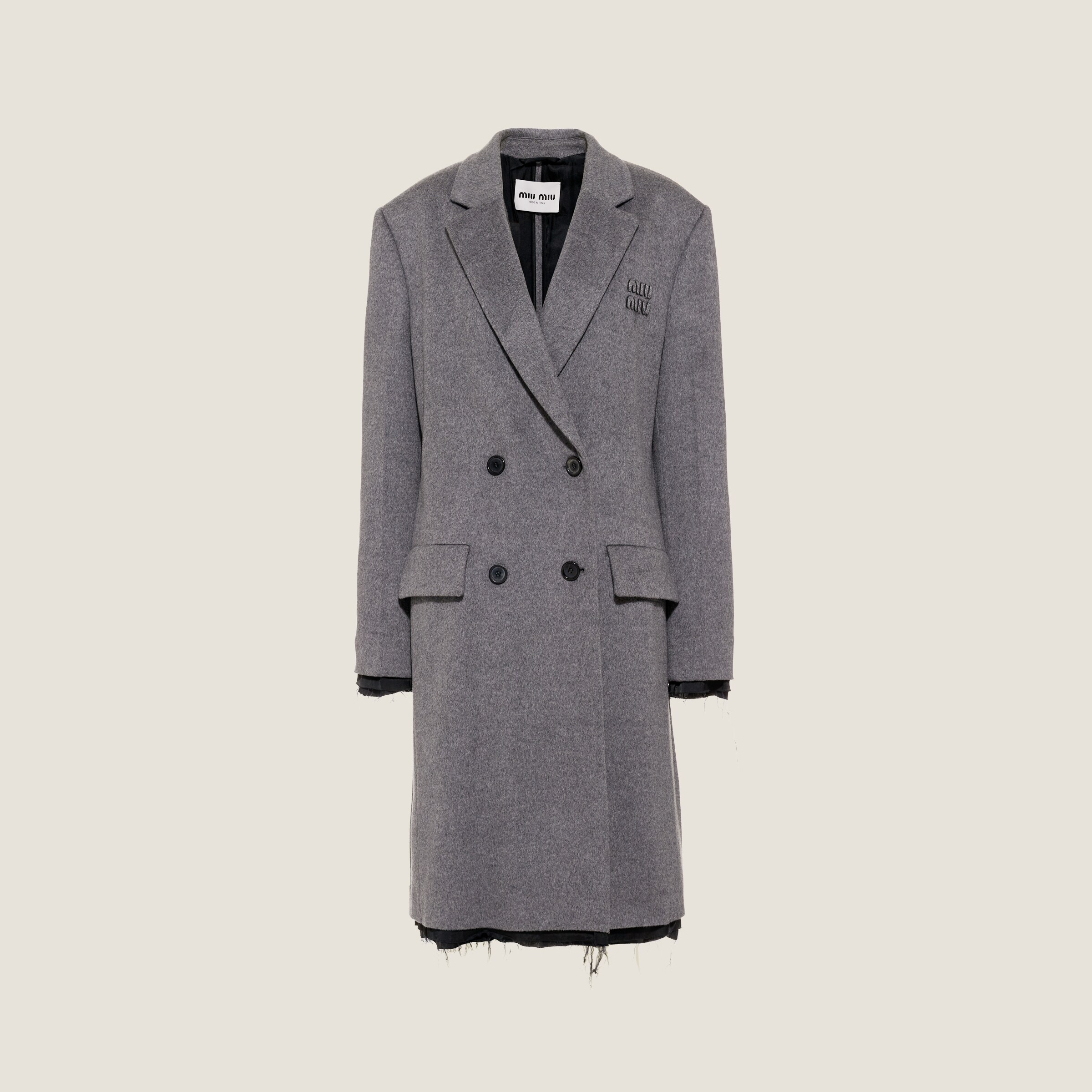 Double-breasted velour coat by Miu Miu, available on miumiu.com for $6000 Gigi Hadid Outerwear Exact Product 