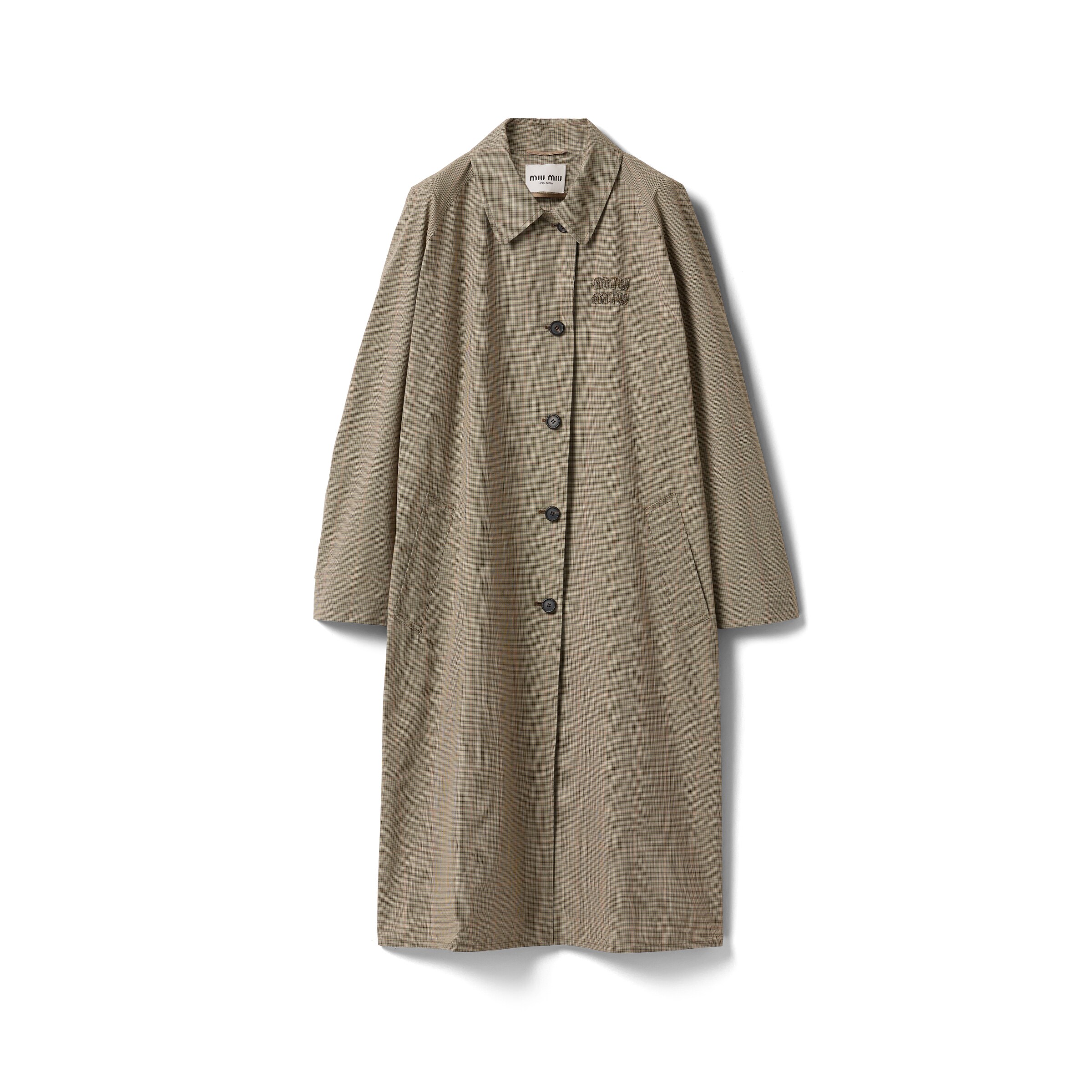 Miu Miu Trench Droit En Tissu Technique À Carreaux, Femme, Vert Olive, Taille 40