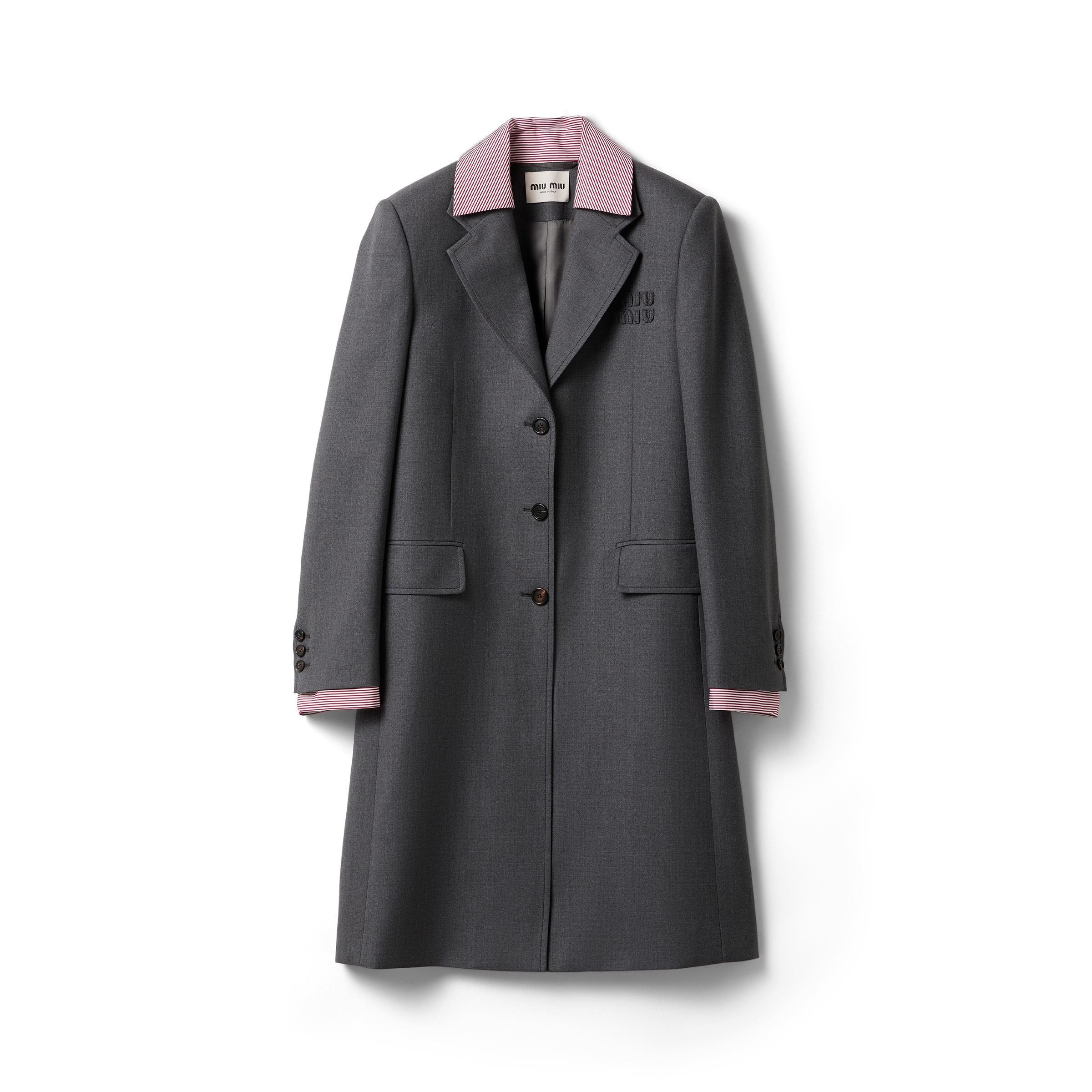 Miu Miu Single-breasted Gabardine Coat, Woman, Anthracite Gray, Size 38