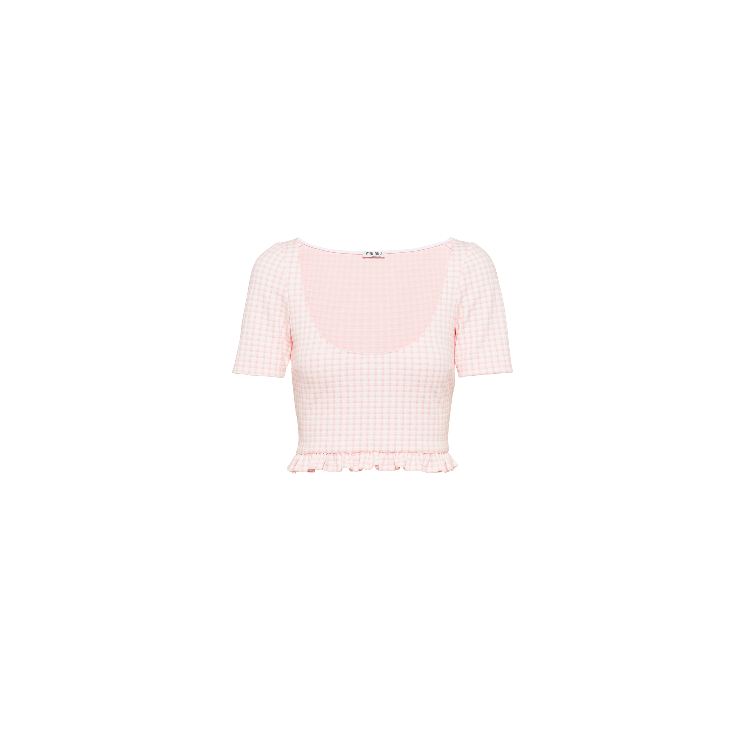 Miu Miu Short-sleeved Jersey Top With Ruching In Alabaster Pink