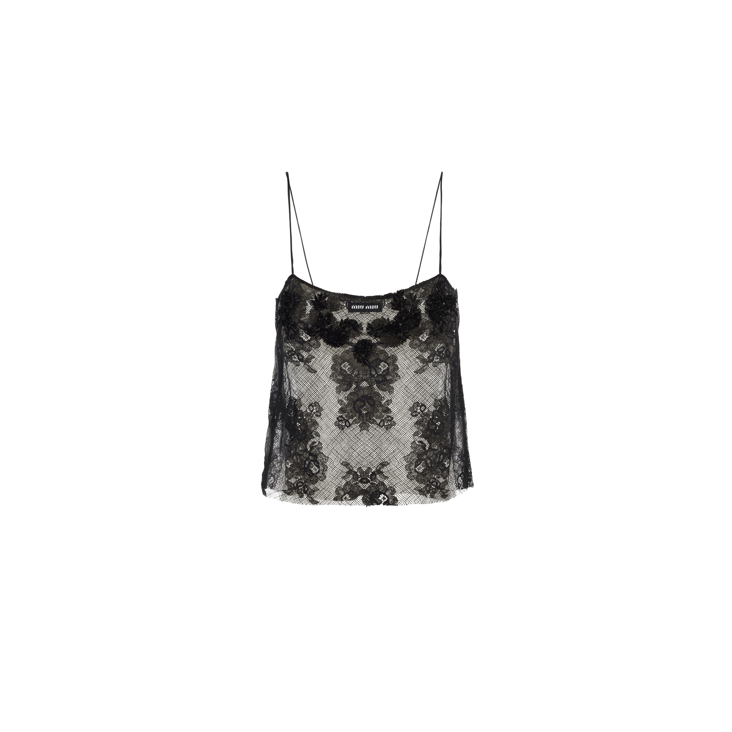 Miu Miu Embroidered Lace Crop Top In Black | ModeSens
