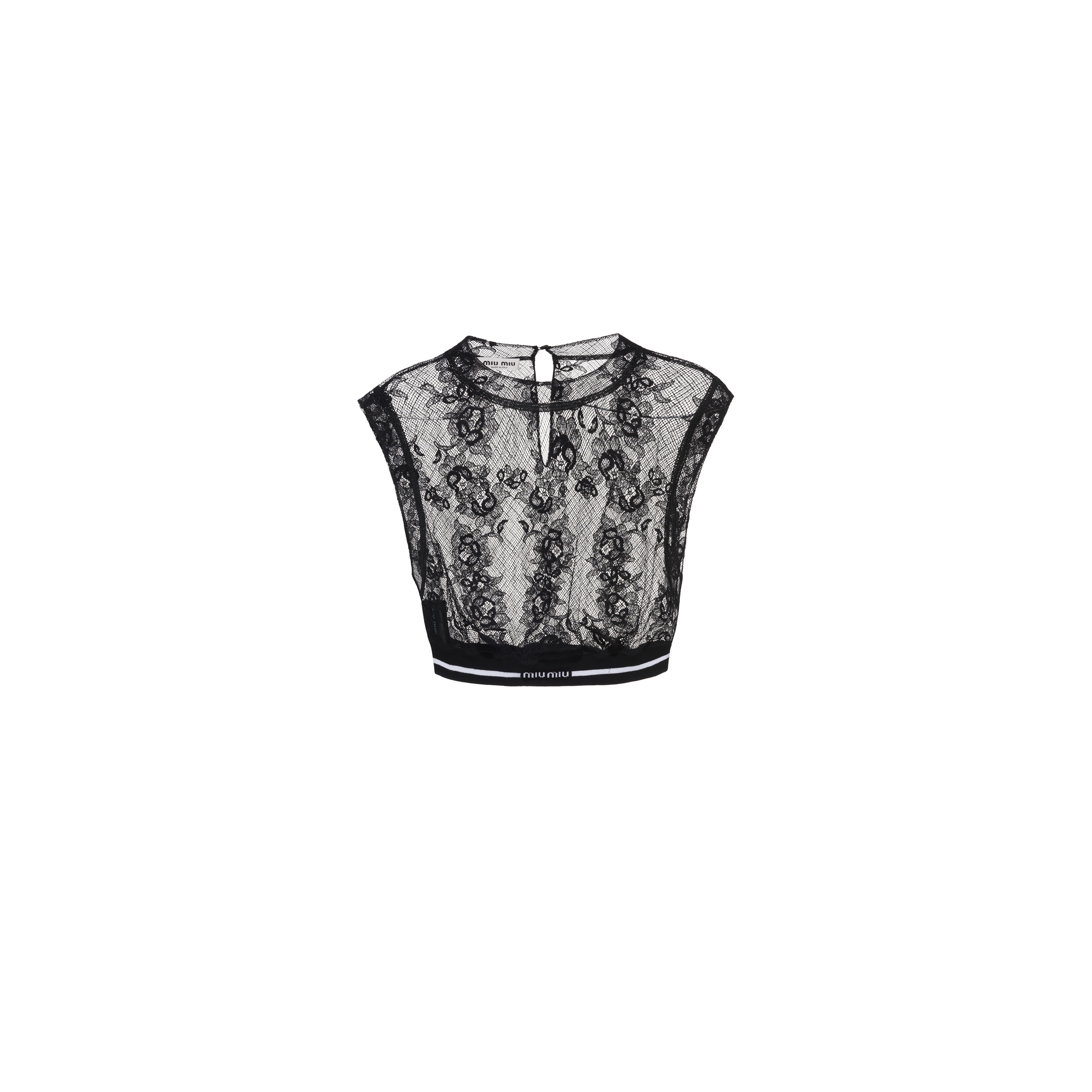 トップス MIU MIU Lace Tops Miu Miu Lace Long Sleeve Crop Top - Size M