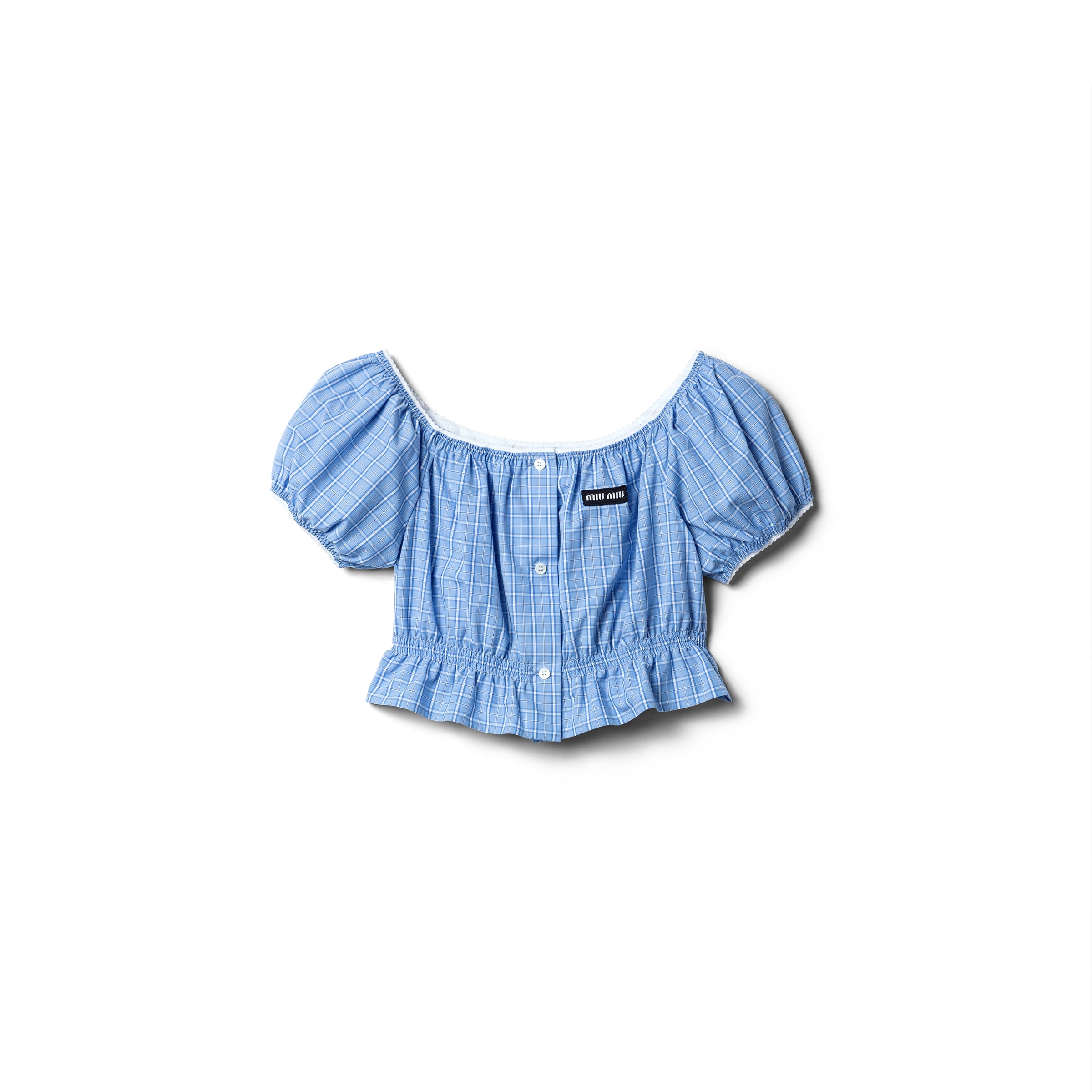 Checked Poplin Crop Top, Woman, Light Blue, Size 38