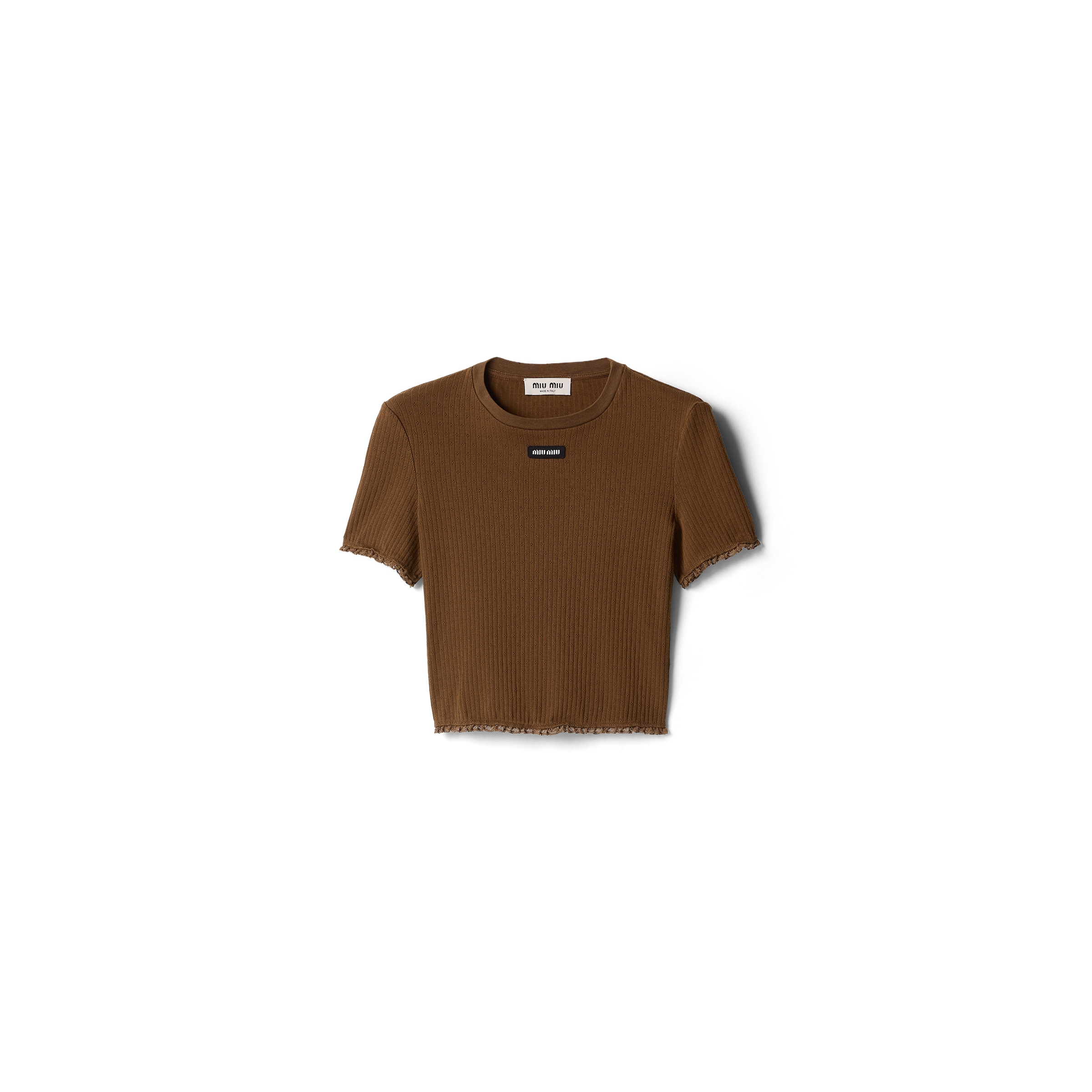 Miu Miu Garment-dyed Cotton Top, Woman, Cocoa Brown, Size S