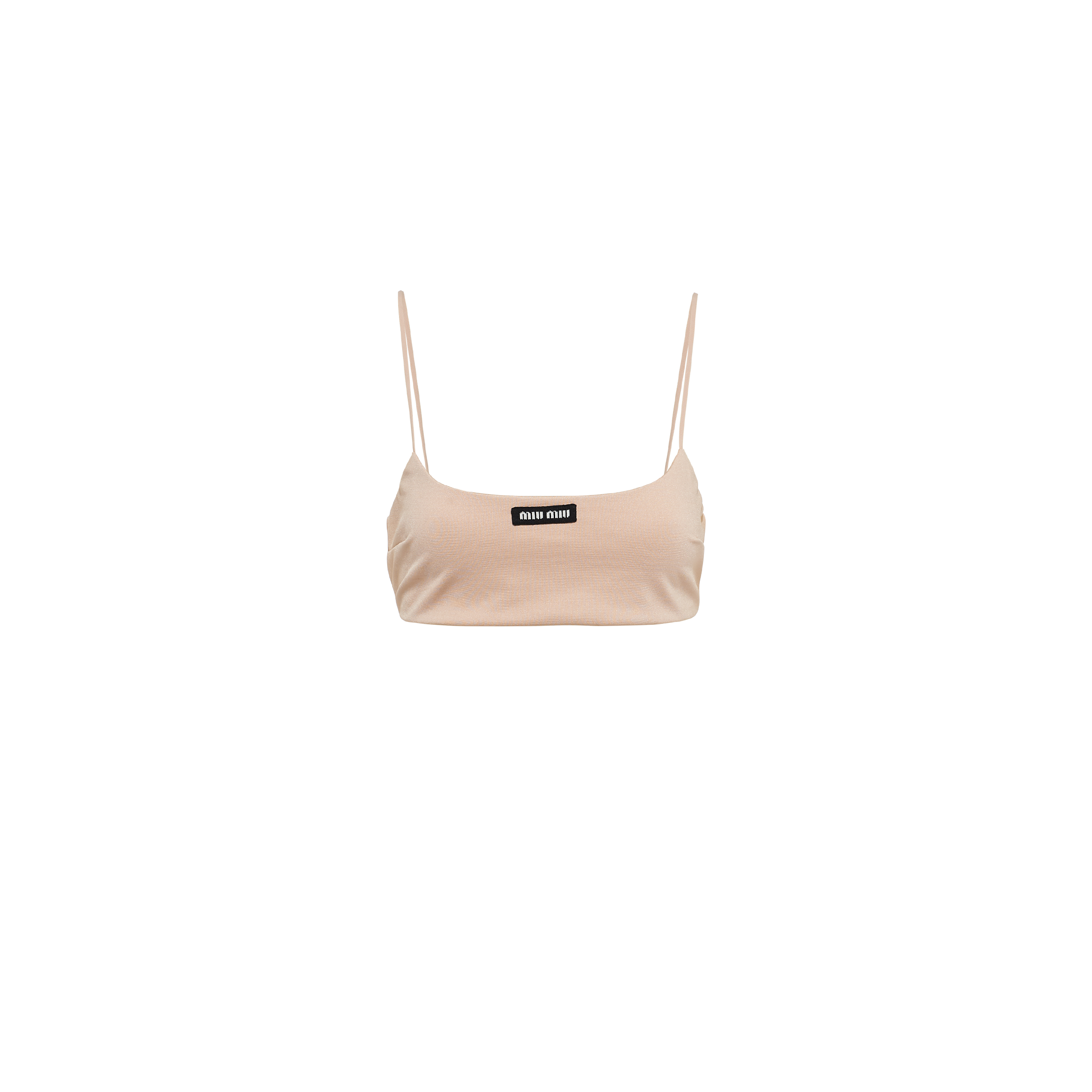 Miu Miu Stretch Jersey Top With Logo In Cameo