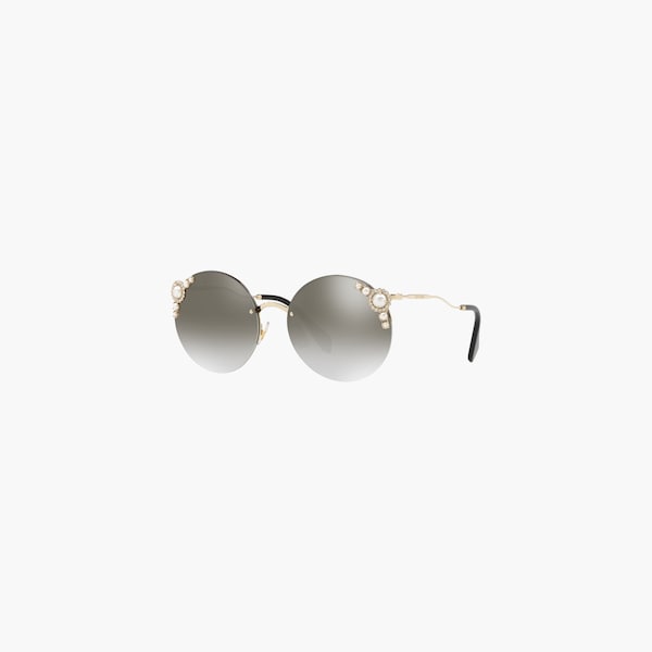 Gafas con perlas Miu Miu Manière Lentes degradadas de gris antracita a azul  lago con acabado espejo plateado | Miu Miu