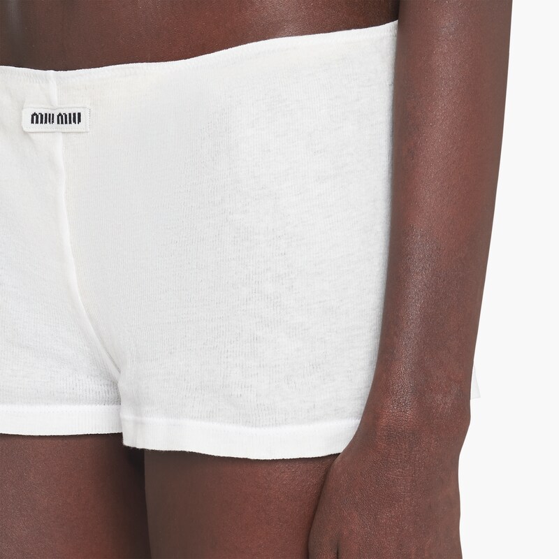 White Ribbed knit boxer shorts MIU MIU
