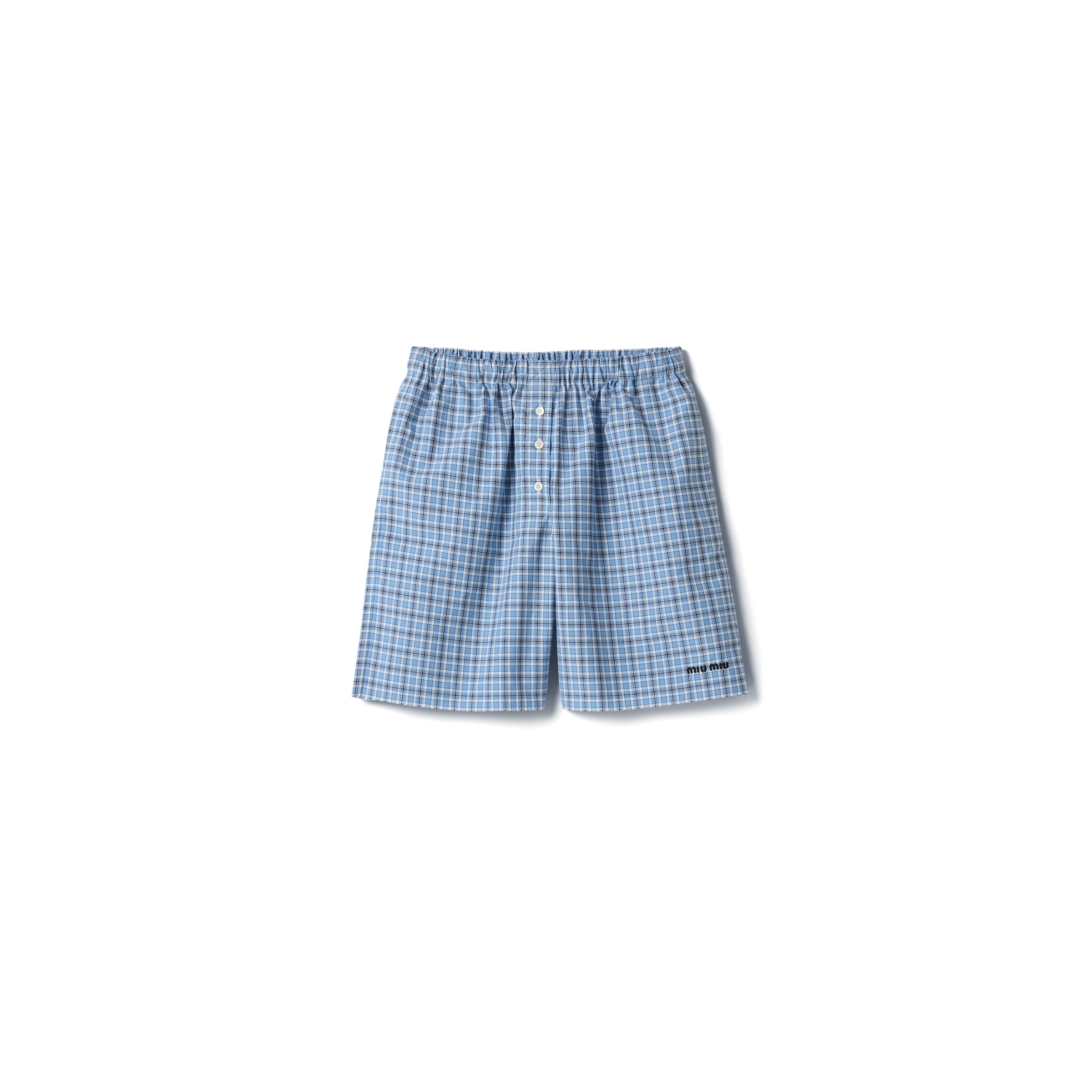 Miu Miu Boxer En Popeline À Carreaux, Femme, Céleste+bleu, Taille 2