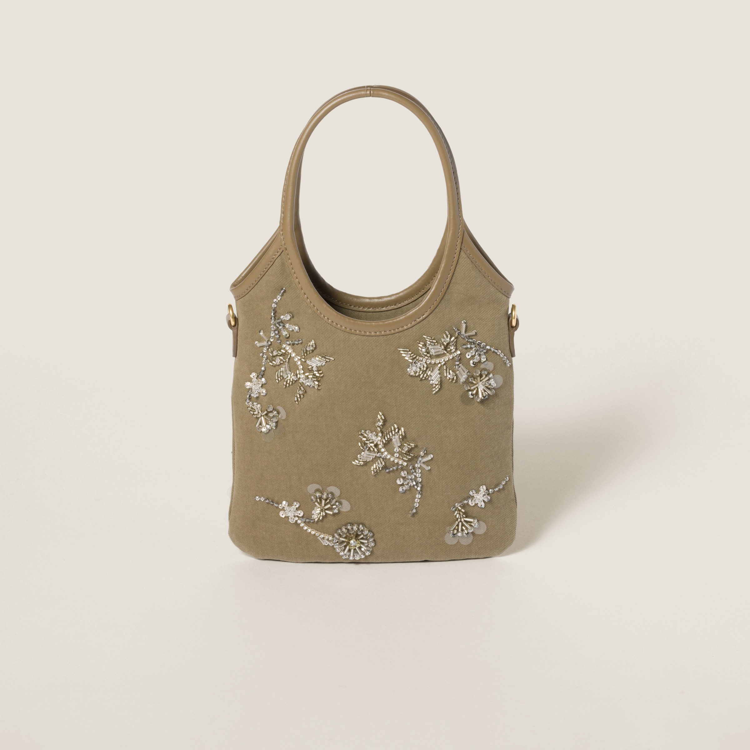 Miu Miu Ivy Embroidered Gabardine Bag In Tundra