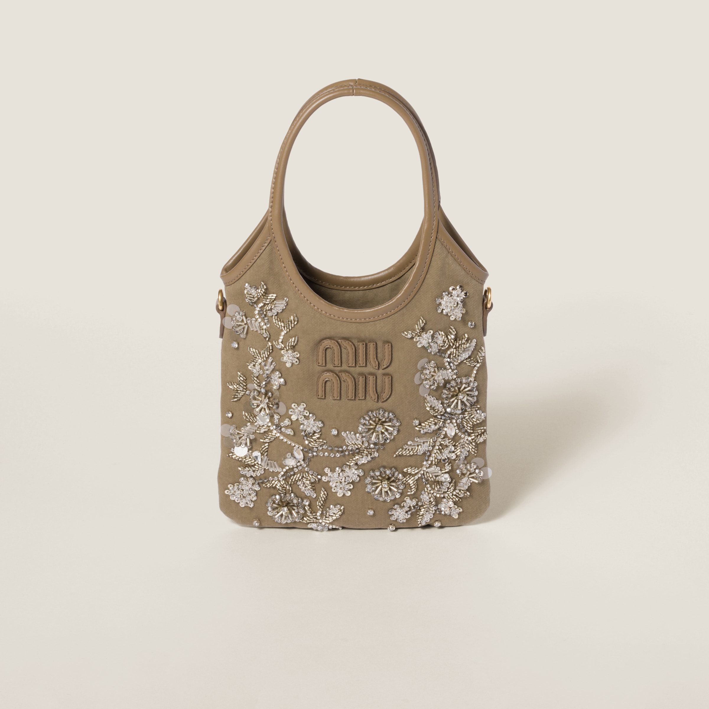 Miu Miu Ivy Embroidered Gabardine Bag In Gold