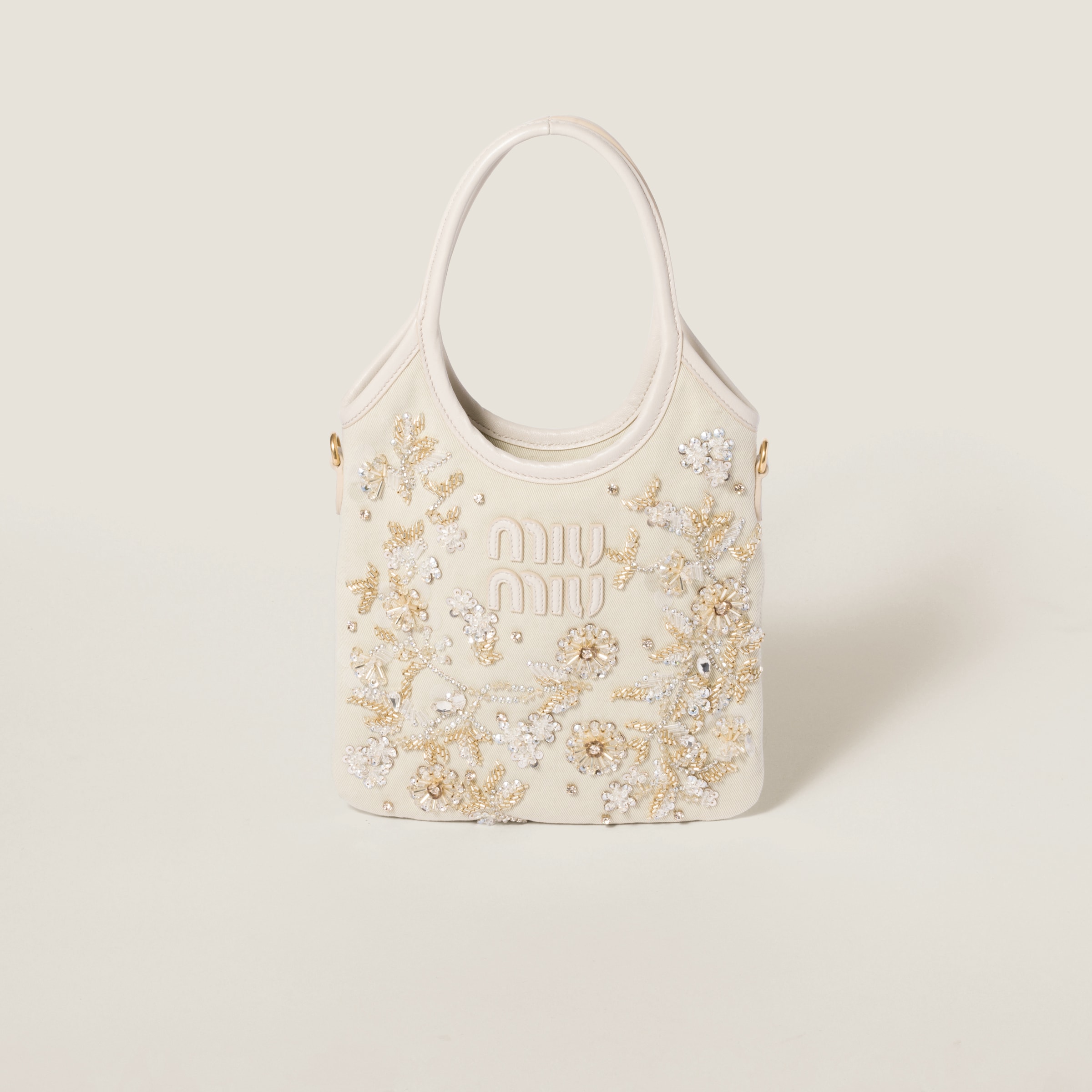 Miu Miu Ivy Embroidered Gabardine Bag In Chalk