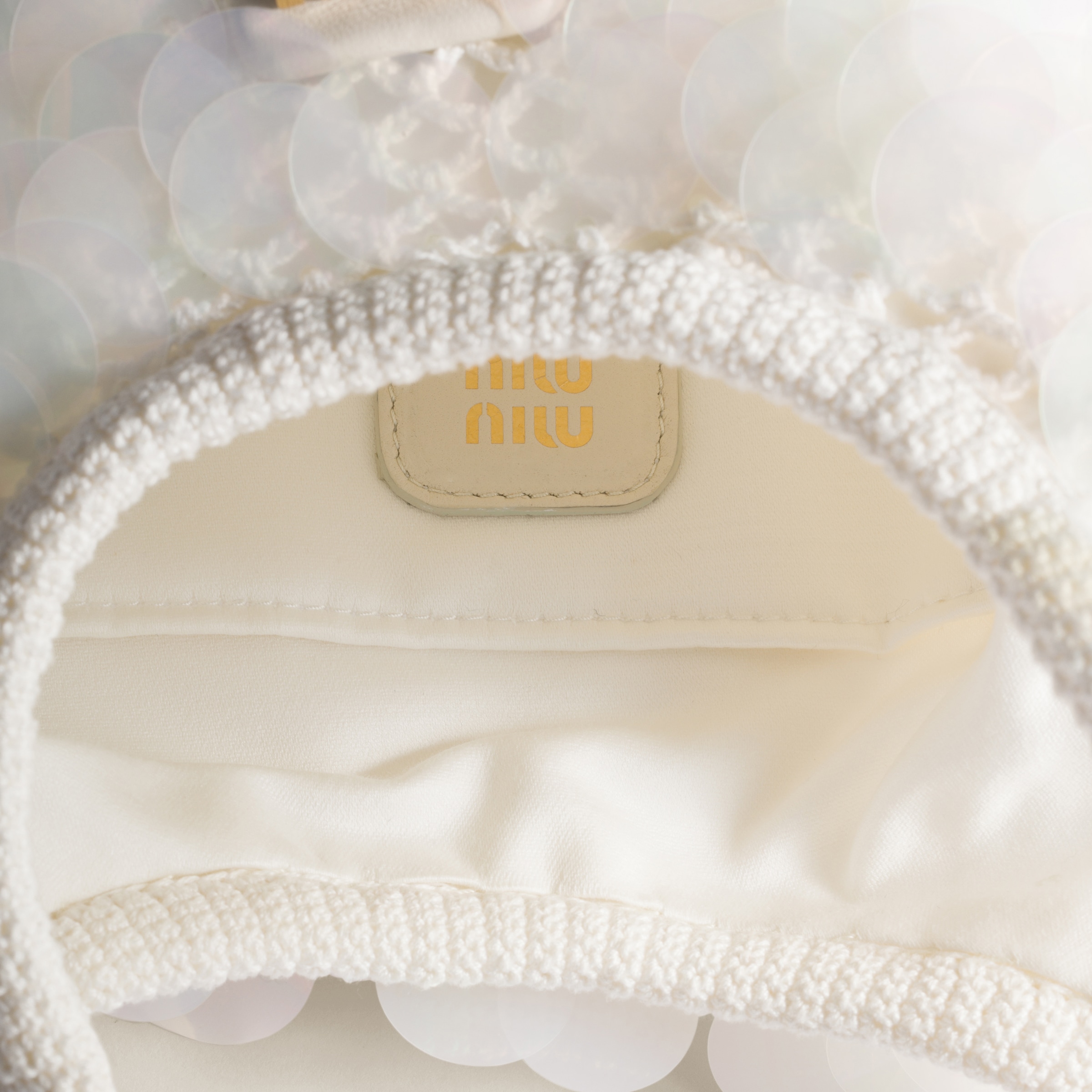 Miu Miu Ivy Sequin Mesh Bag In White