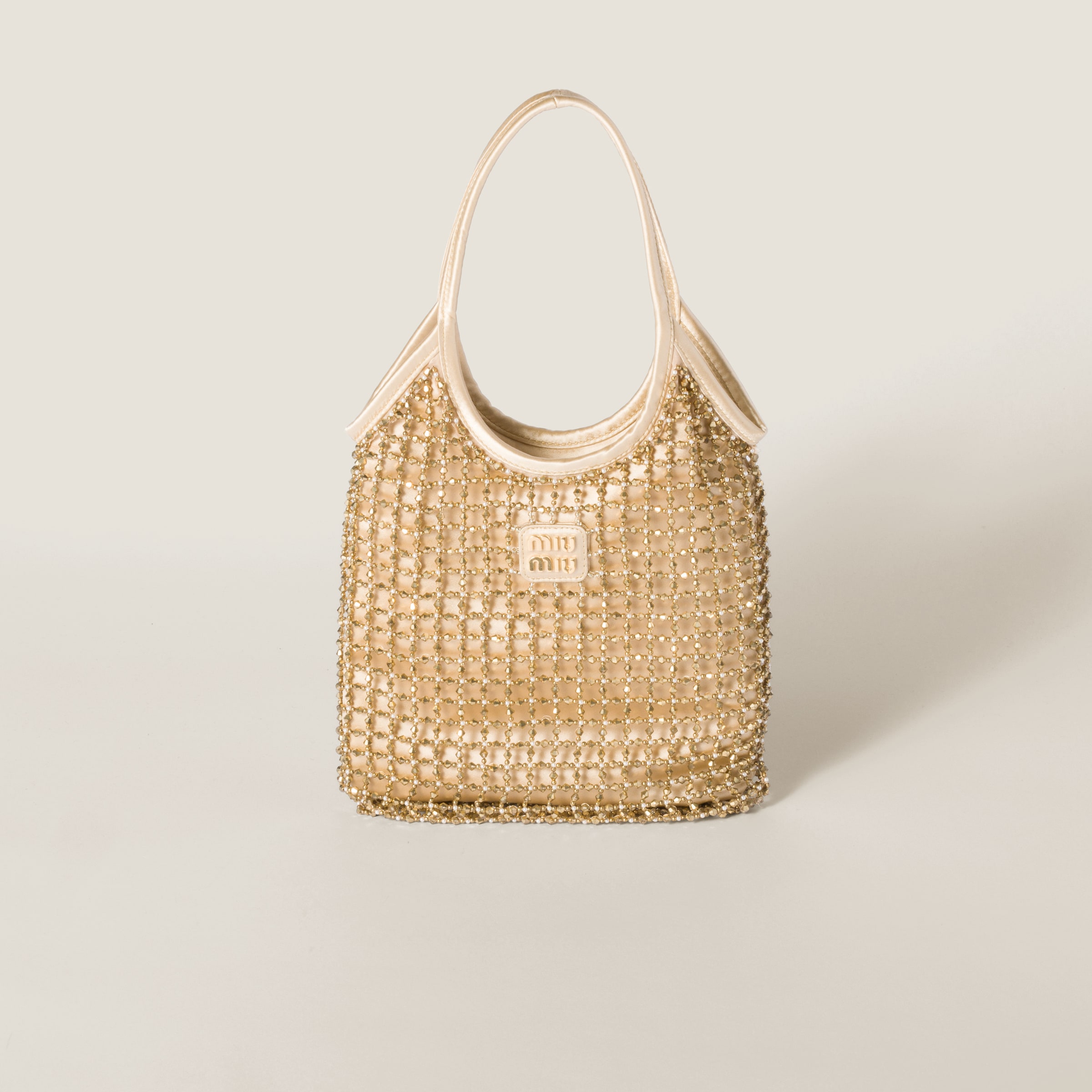 Miu Miu Ivy Beaded Duchesse Bag In Platinum