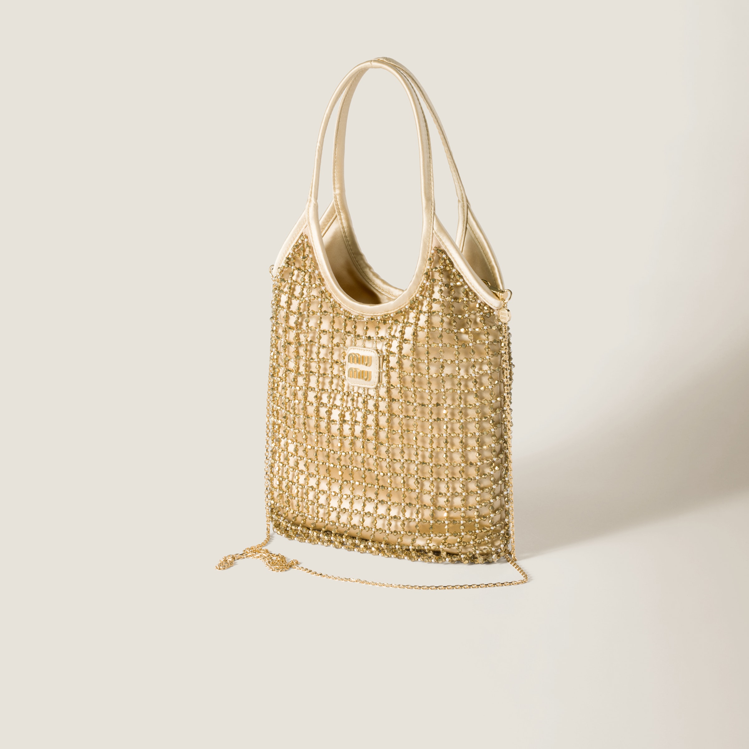 Miu Miu Ivy Beaded Duchesse Bag In Platinum