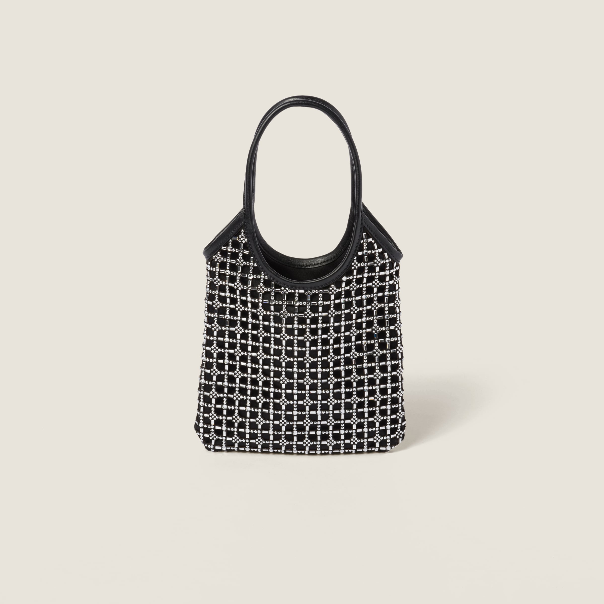 Miu Miu Ivy Satin Handbag With Synthetic Crystals In Black