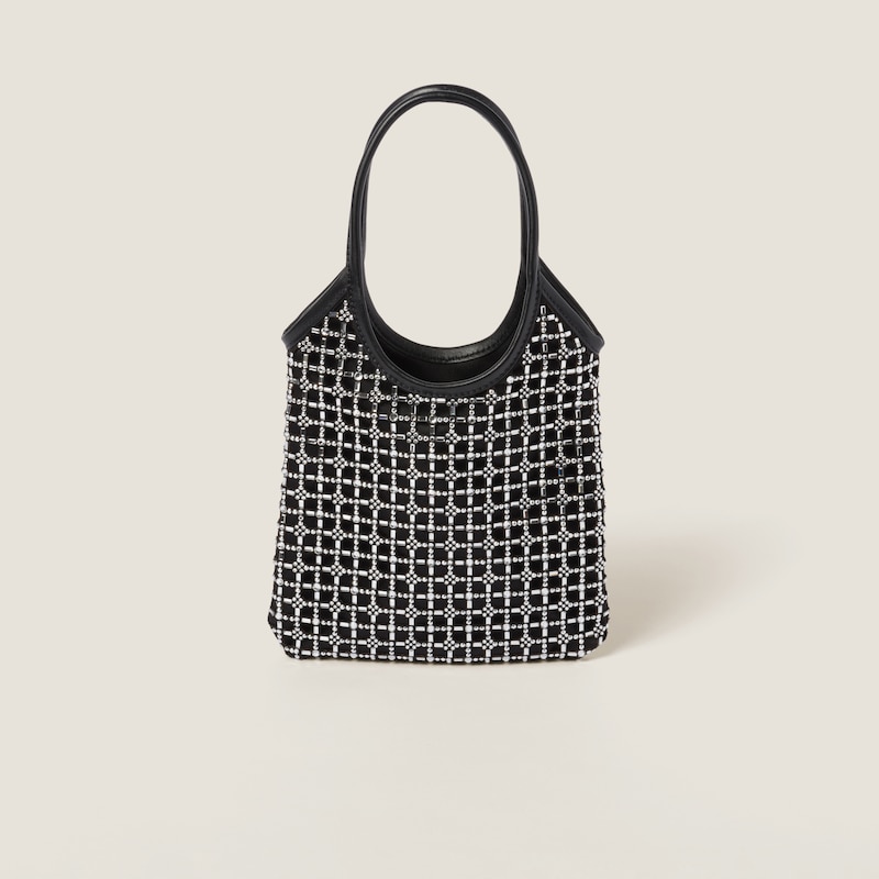 Satin handbag with synthetic crystals