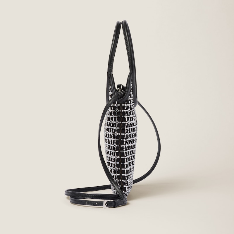 Satin handbag with synthetic crystals