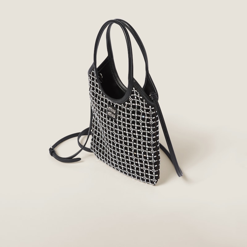 Satin handbag with synthetic crystals