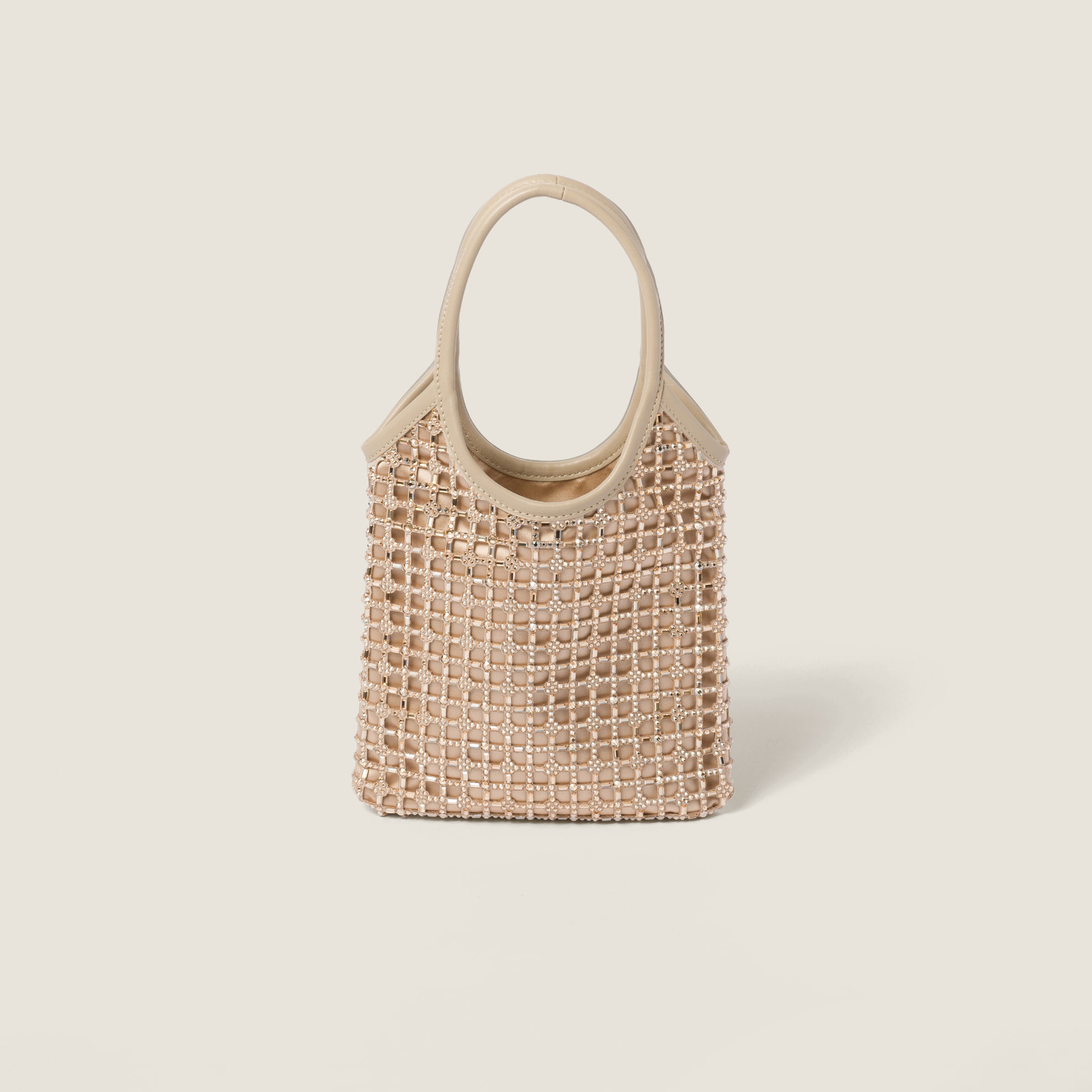 Miu Miu Ivy Satin Handbag With Synthetic Crystals In Neutral