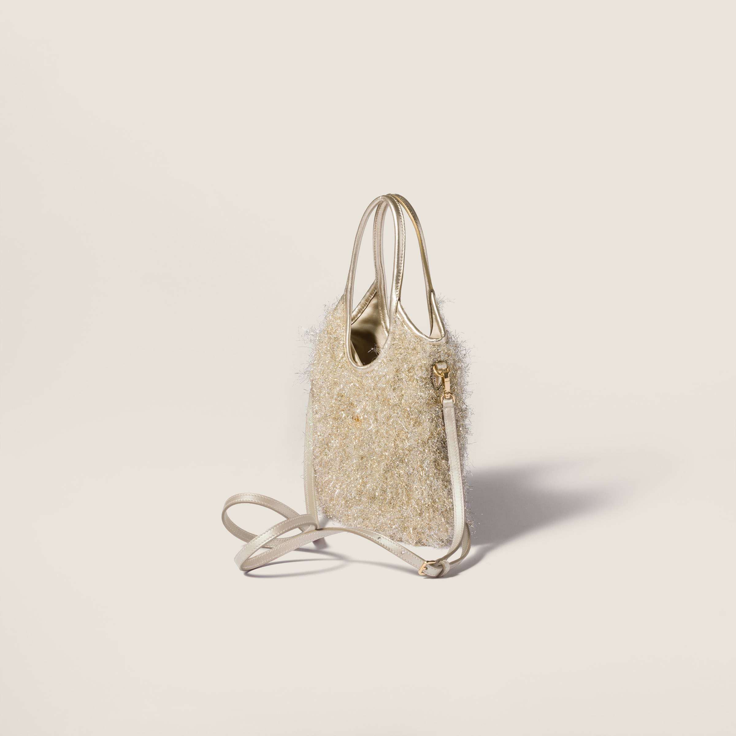 Miu Miu Ivy Lurex Handbag In Gold