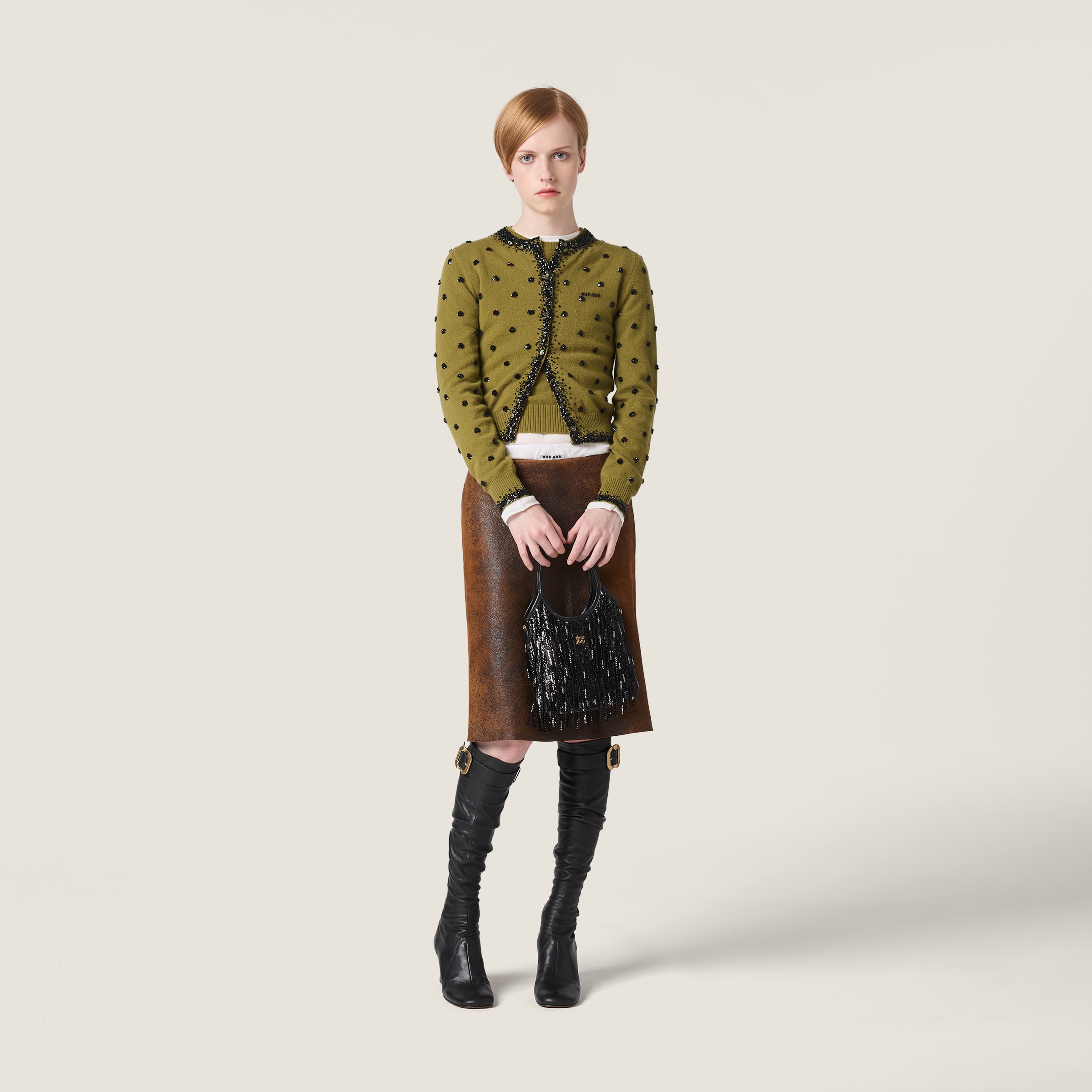 Miu Miu Ivy Satin Handbag With Crystal And Sequin Fringe In Black