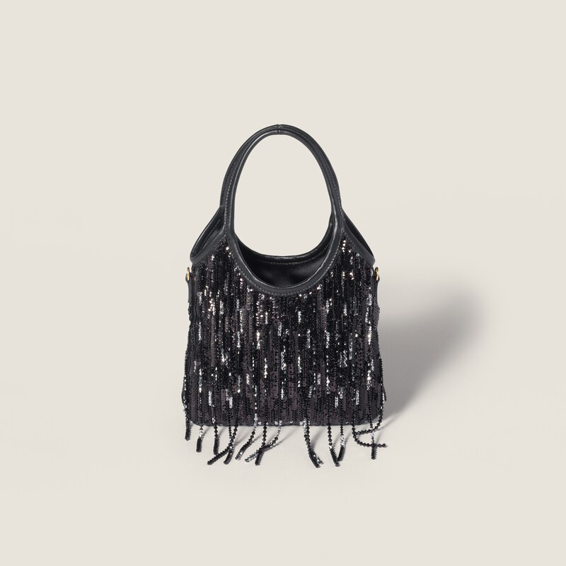 IVY satin handbag with crystal and sequin fringe