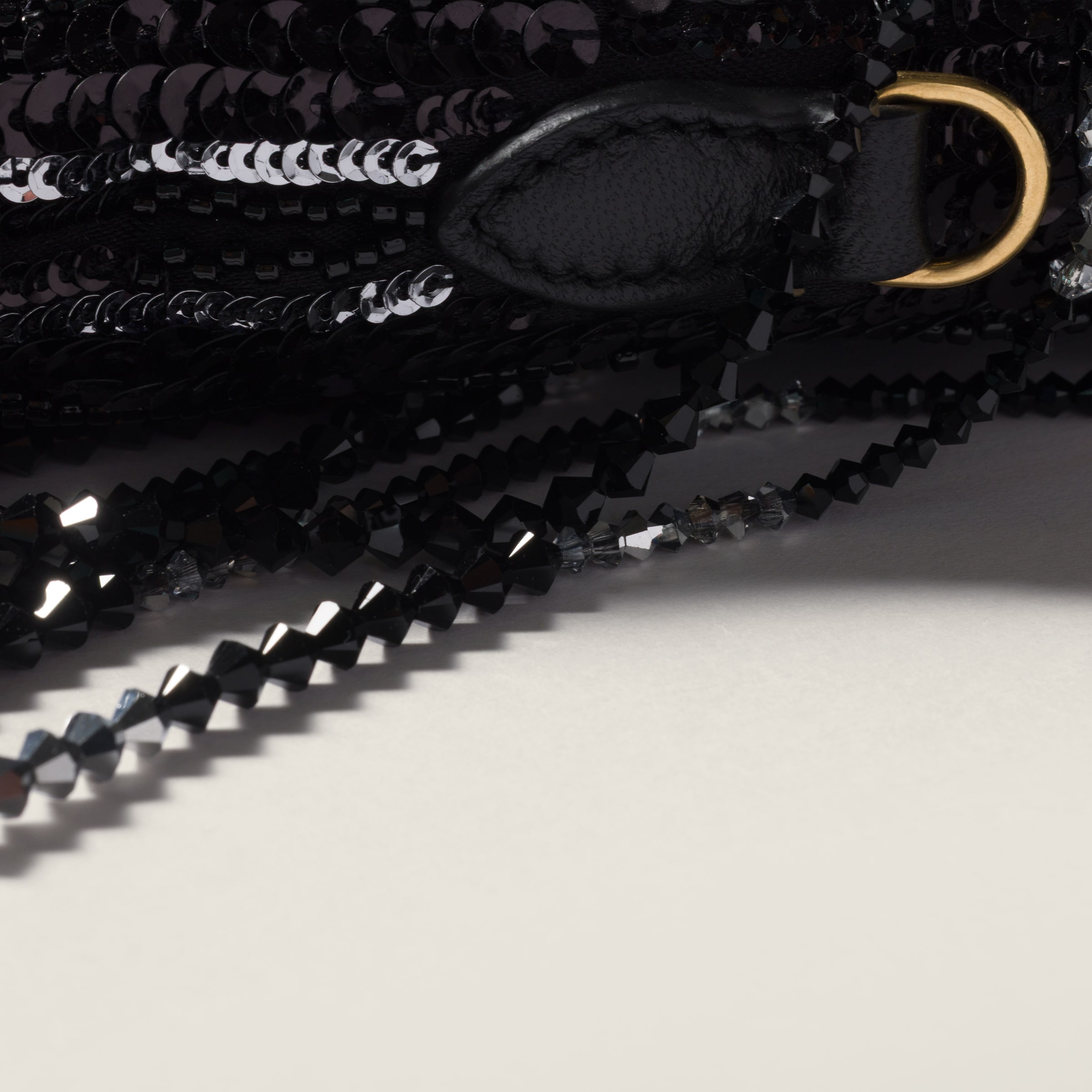 Black Ivy Satin Handbag With Crystal And Sequin Fringe | Miu Miu