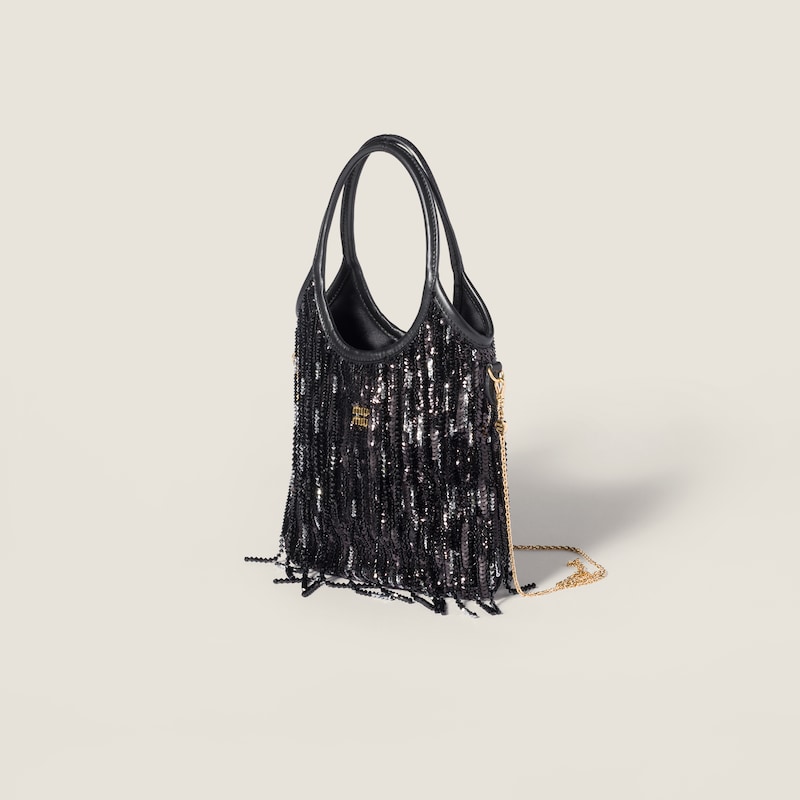 IVY satin handbag with crystal and sequin fringe