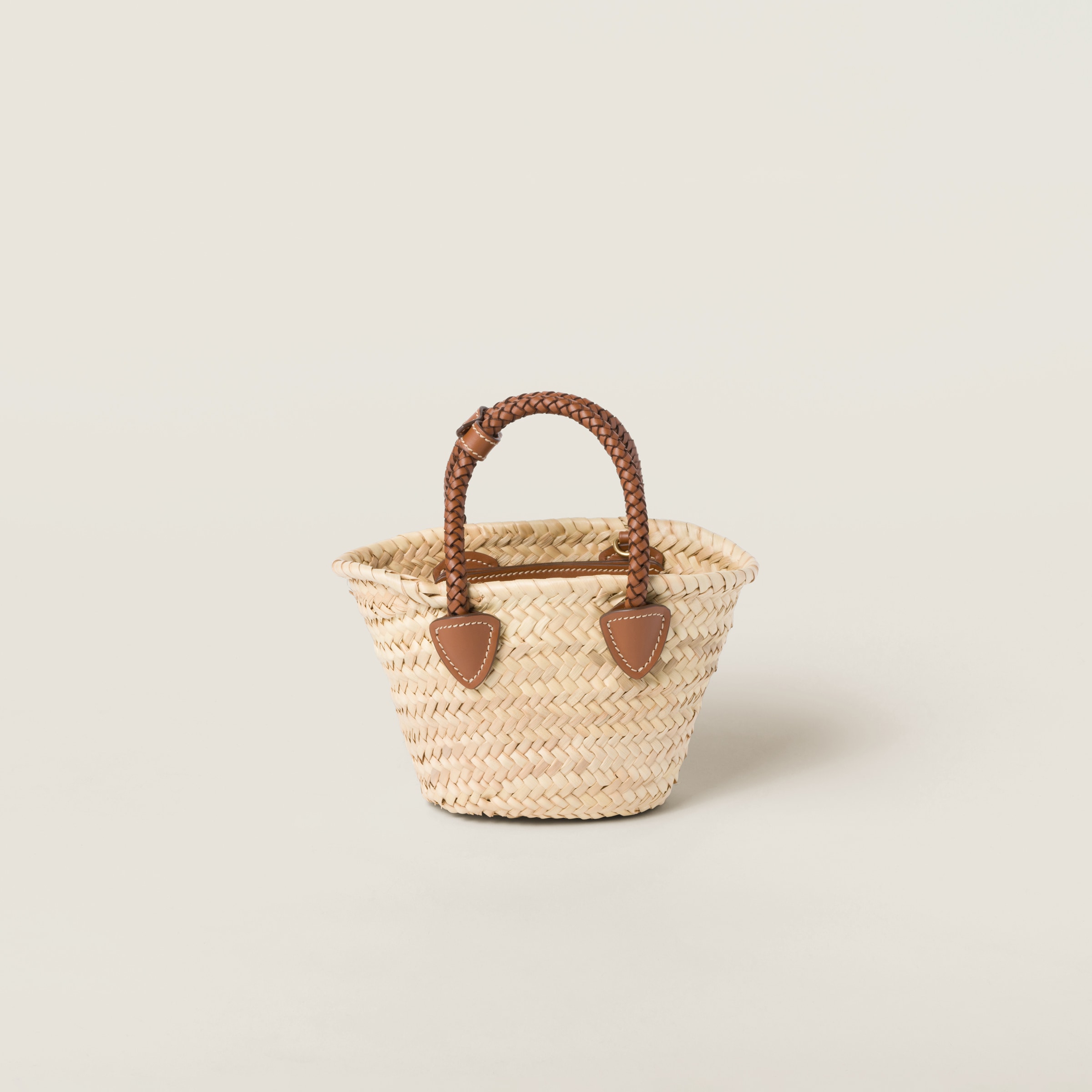 Miu Miu Woven Fabric Handbag In Beige/cognac