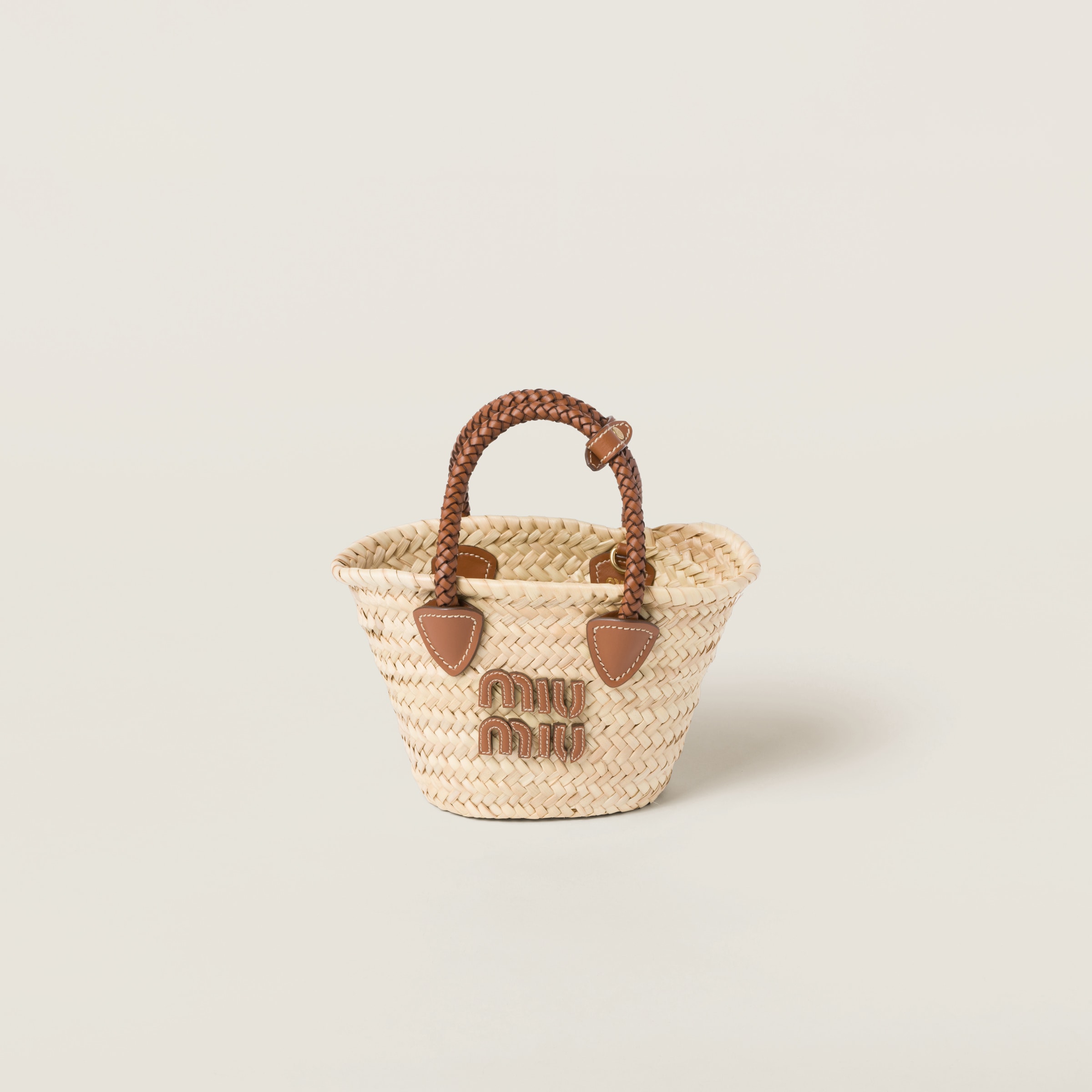 Miu Miu Woven Fabric Handbag In Beige/cognac