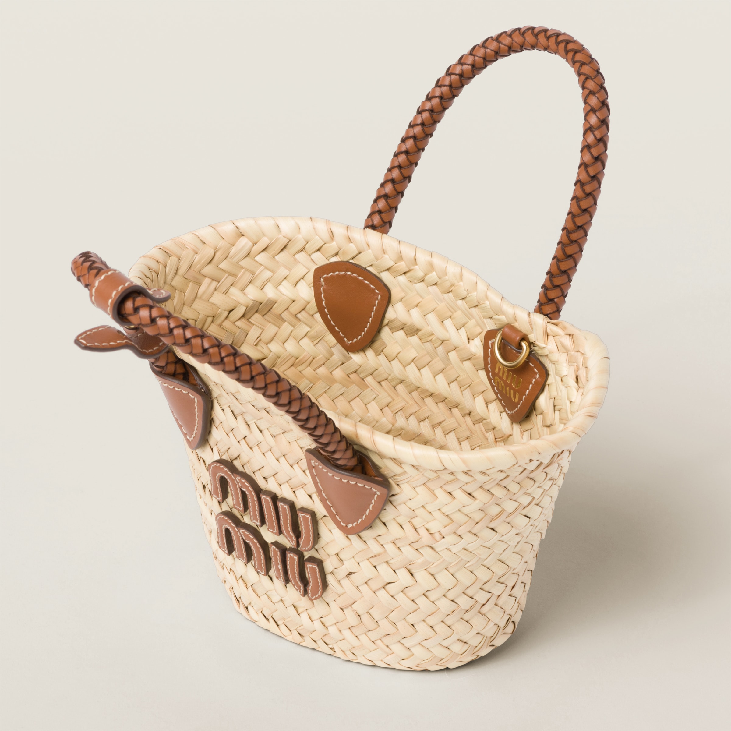 Beige/cognac Woven Fabric Handbag | Miu Miu - United States
