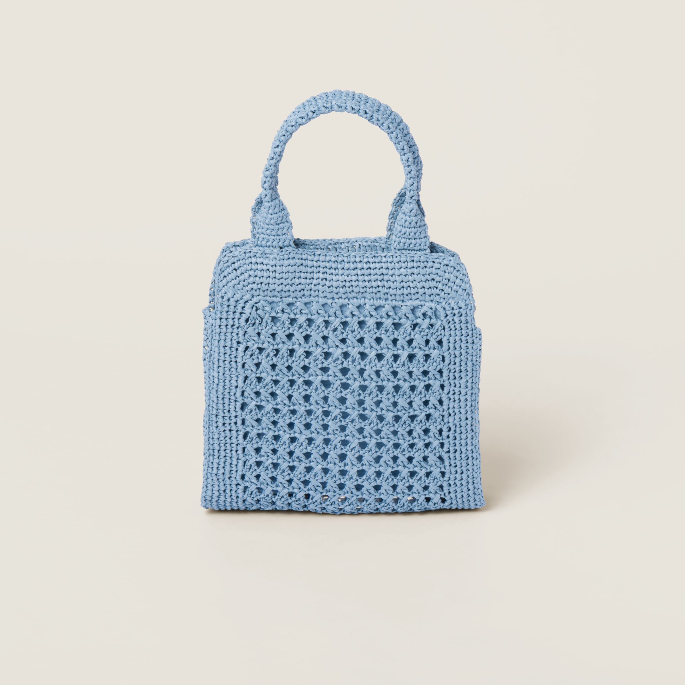 Miu Miu Raffia-effect Crochet Fabric Tote Bag In Celeste/cognac