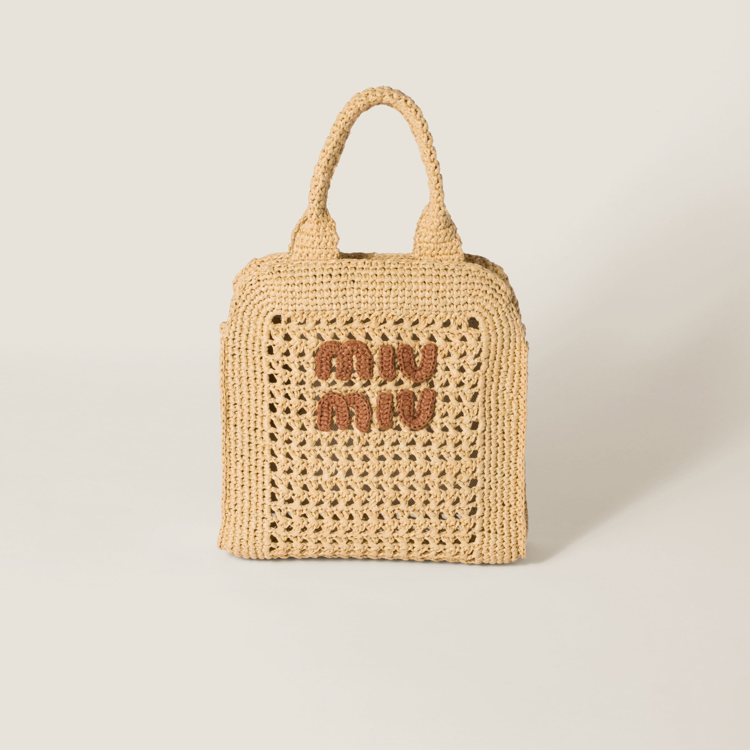 Miu Miu Raffia-effect Crochet Fabric Tote Bag