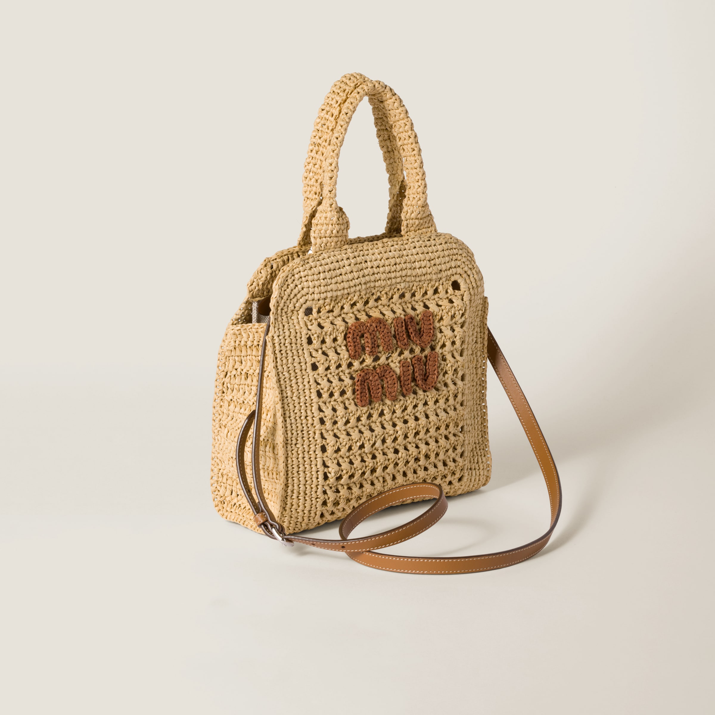 Miu Miu Raffia-effect Crochet Fabric Tote Bag