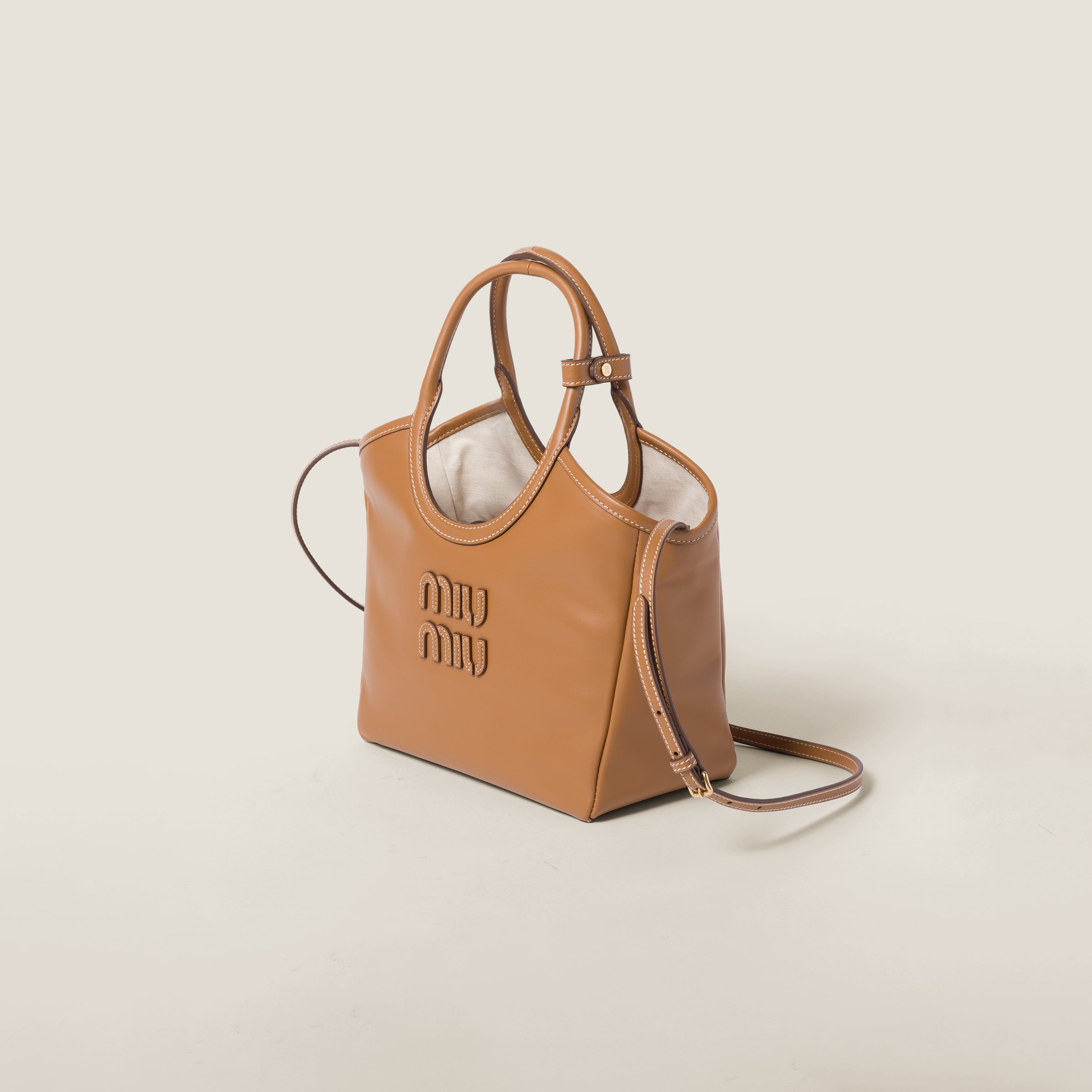 Miu Miu Ivy Leather Bag In Cognac