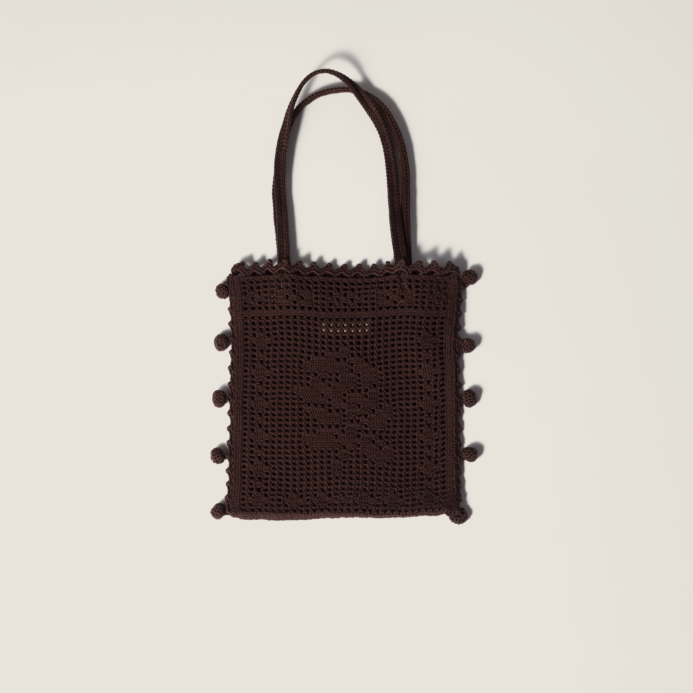 Cocoa Brown Cotton Crochet Handbag | Miu Miu - United States Cocoa Brown Cotton Crochet Handbag | Miu Miu - United States