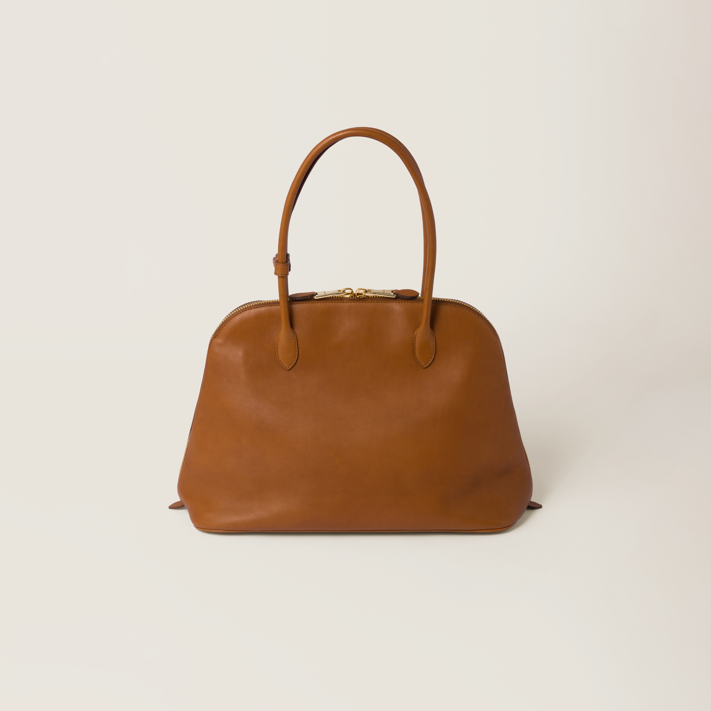 Shop Miumiu Leather Bag In Cognac