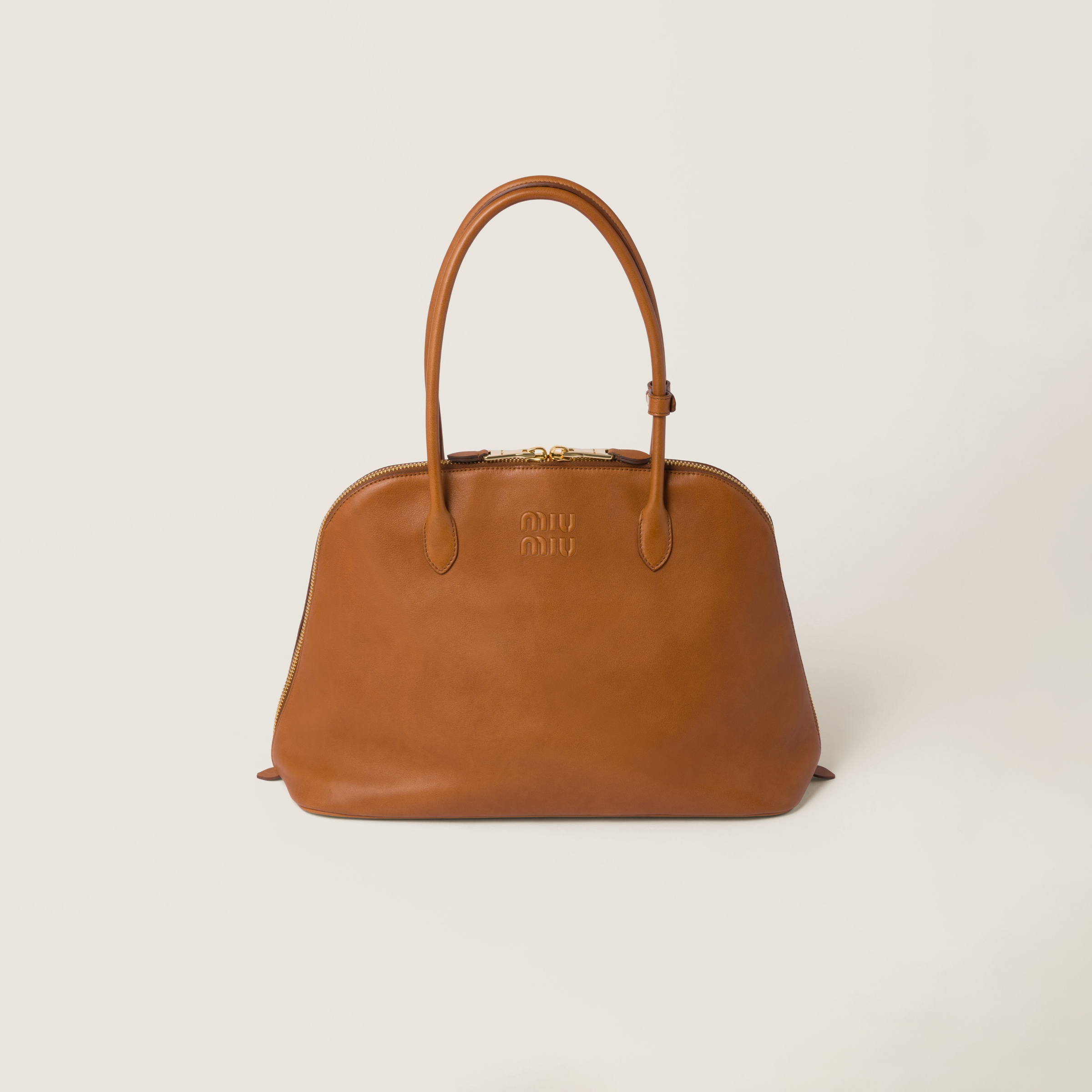 Miumiu Leather Bag In Cognac