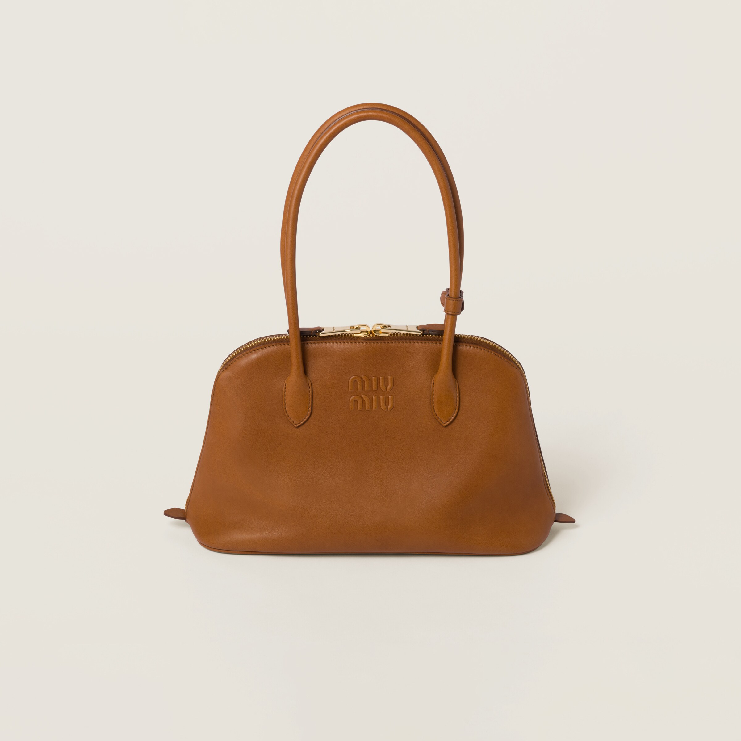 Miumiu Leather Bag In Cognac